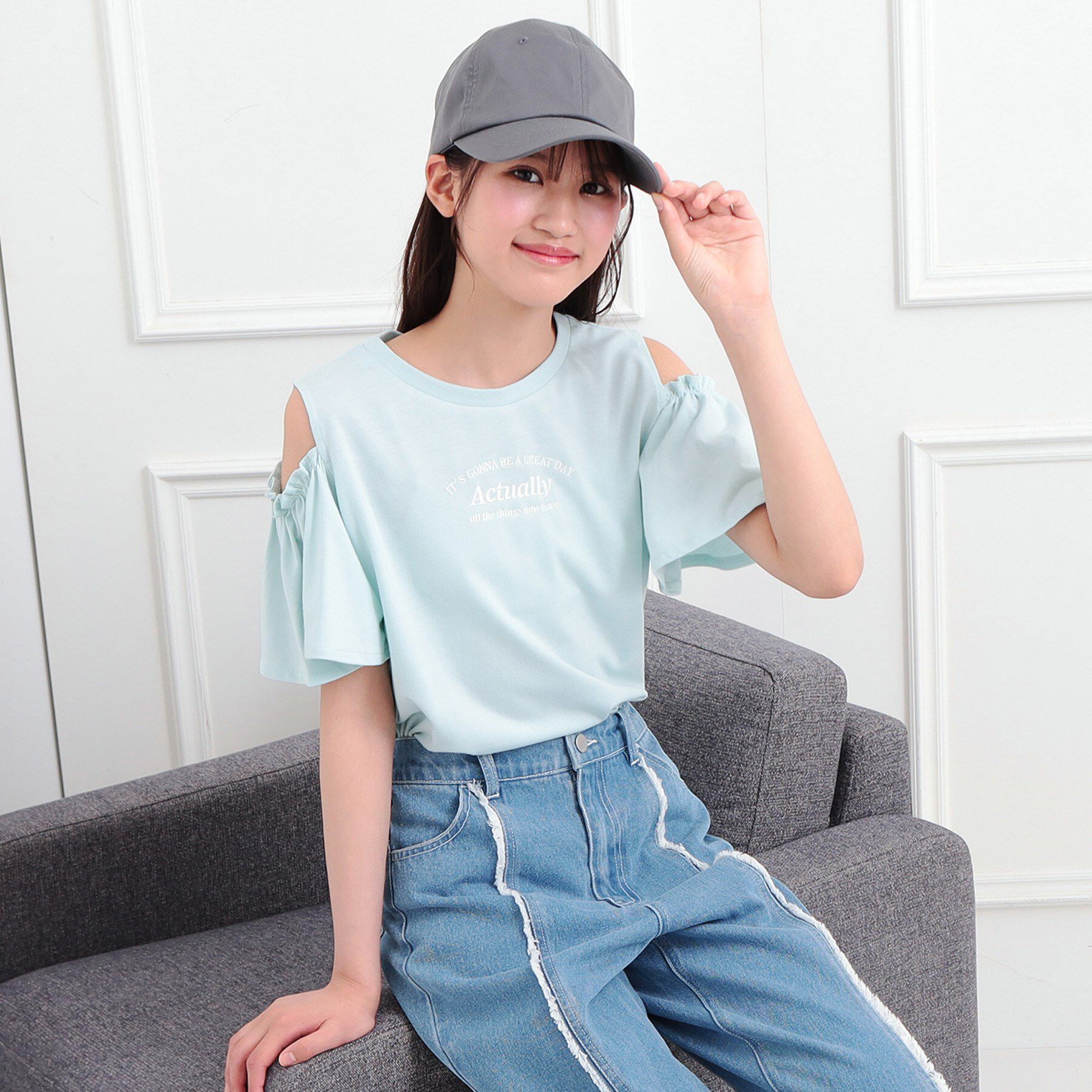 PINK-latte「肩あきフレアスリーブトップス」|Tシャツ・カットソー|