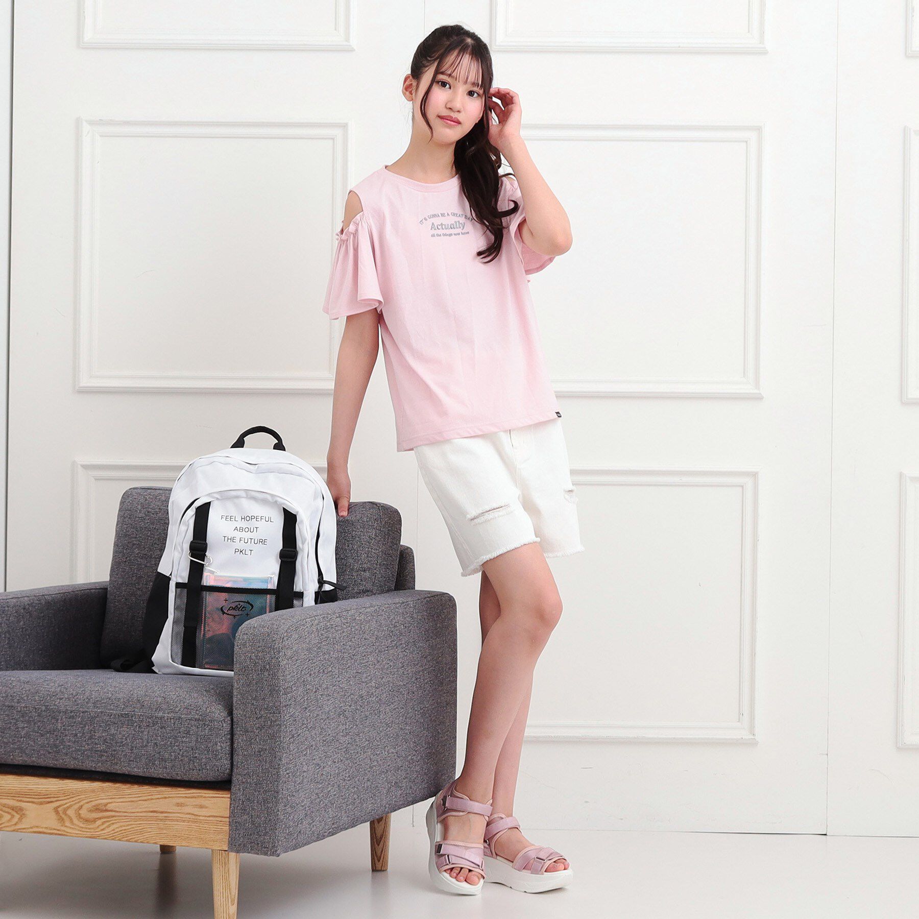 PINK-latte「肩あきフレアスリーブトップス」|Tシャツ・カットソー|