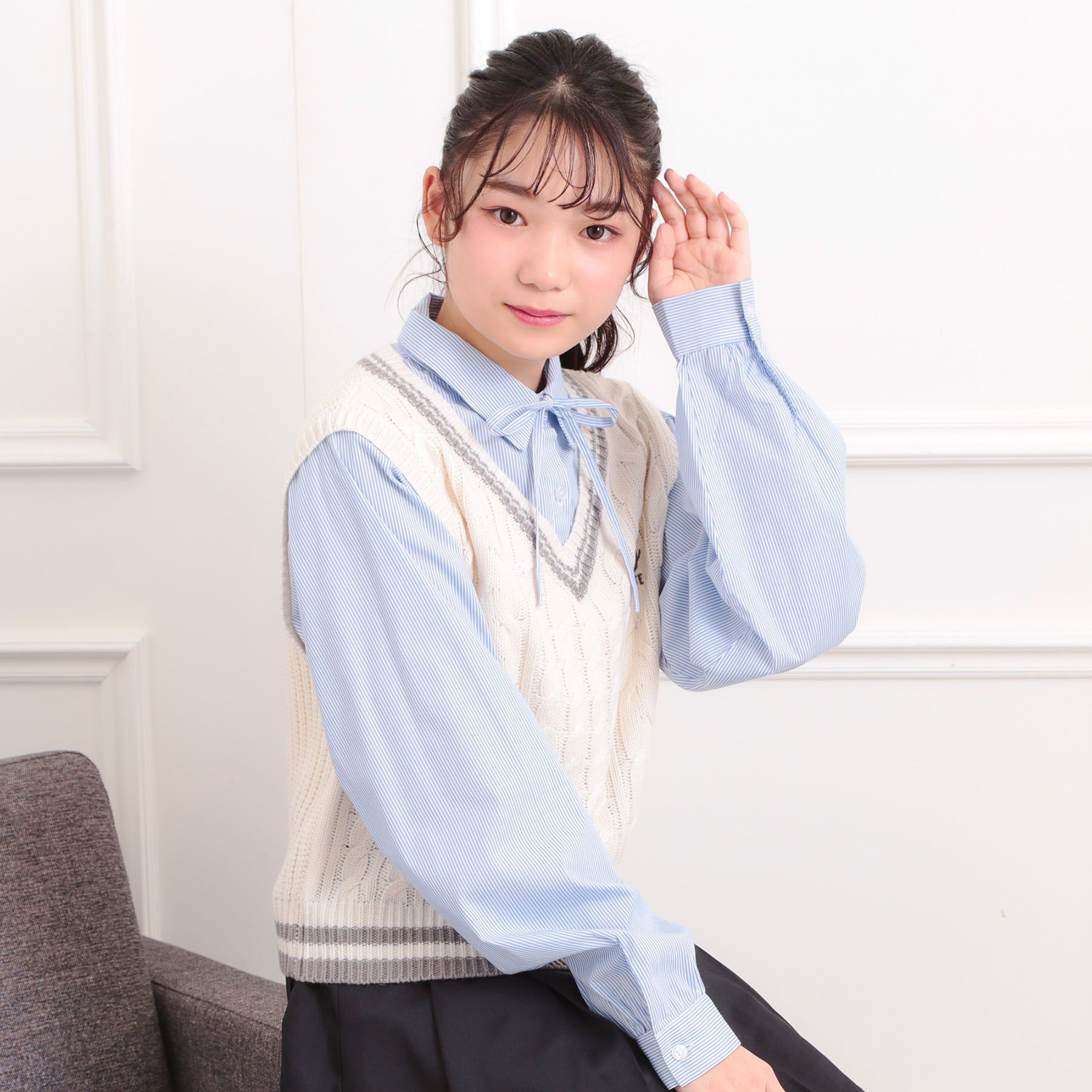 PINK-latte「ニットベストレイヤード長袖シャツ」|シャツ・ブラウス|アイボリー(004)