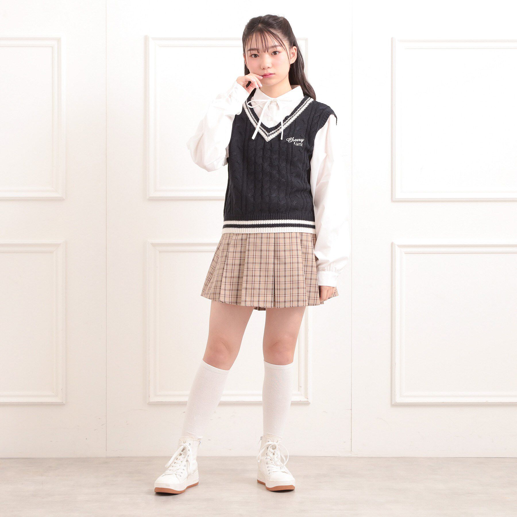 PINK-latte「ニットベストレイヤード長袖シャツ」|シャツ・ブラウス|