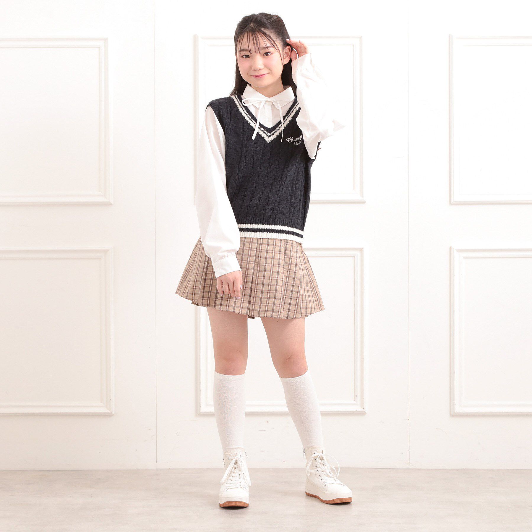 PINK-latte「ニットベストレイヤード長袖シャツ」|シャツ・ブラウス|