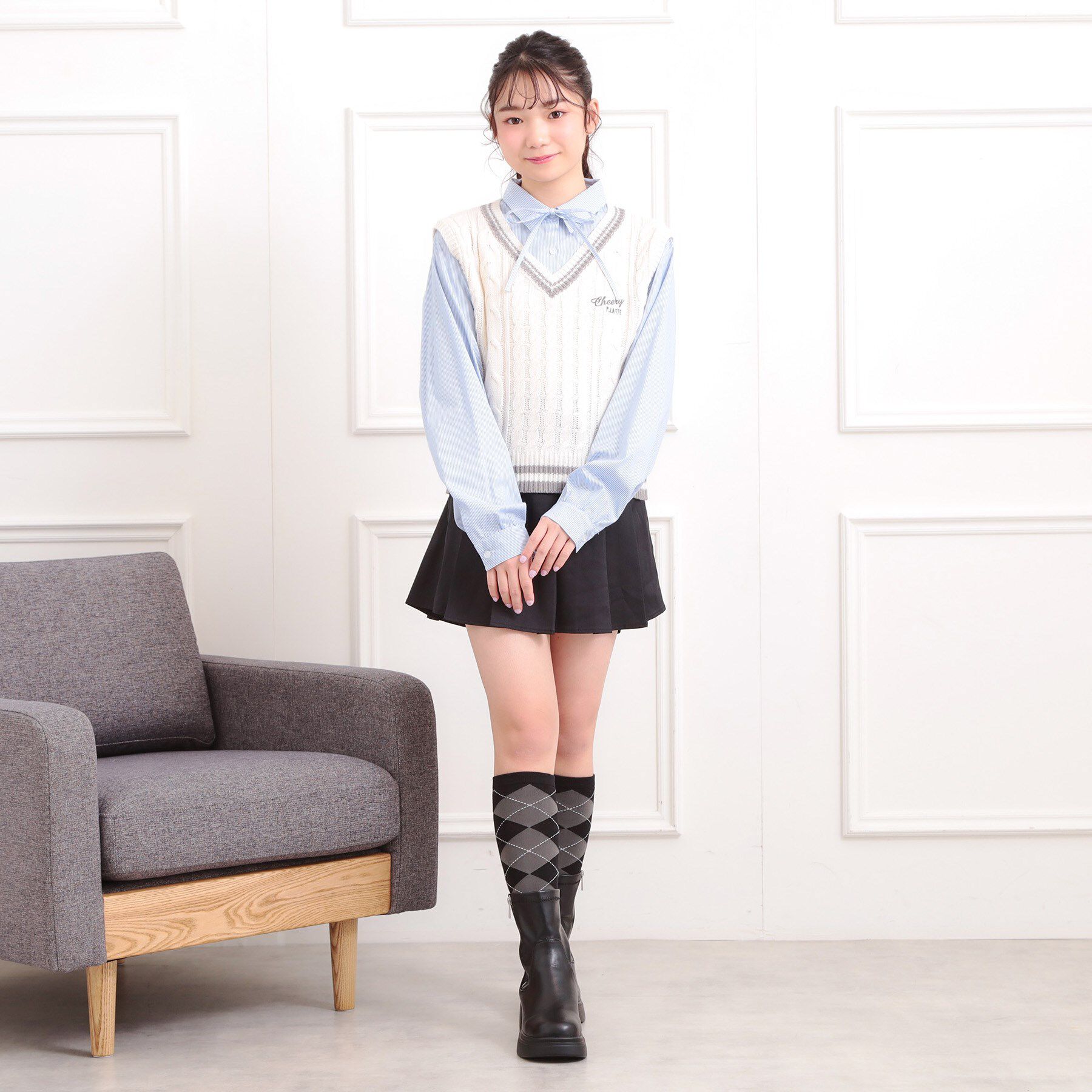 PINK-latte「ニットベストレイヤード長袖シャツ」|シャツ・ブラウス|