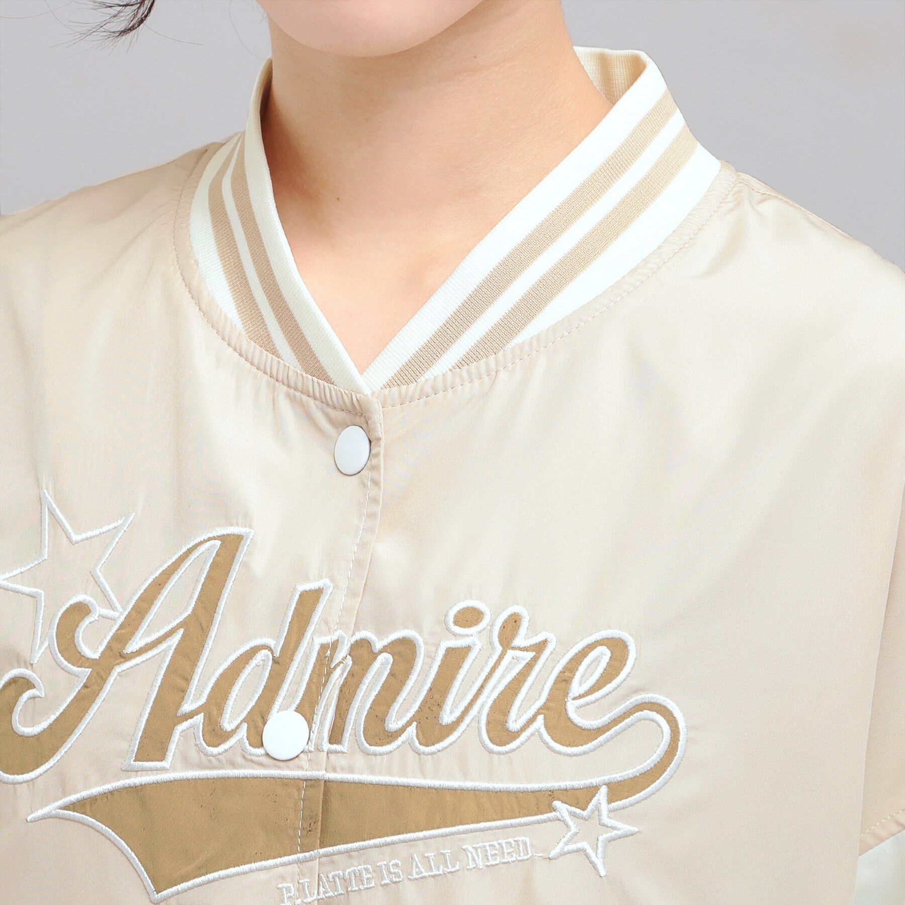 PINK-latte「チアロゴアップリケスタジャン」|ブルゾン・スタジャン|