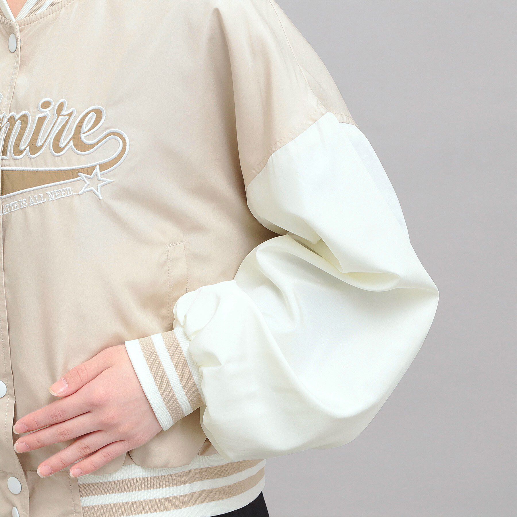 PINK-latte「チアロゴアップリケスタジャン」|ブルゾン・スタジャン|