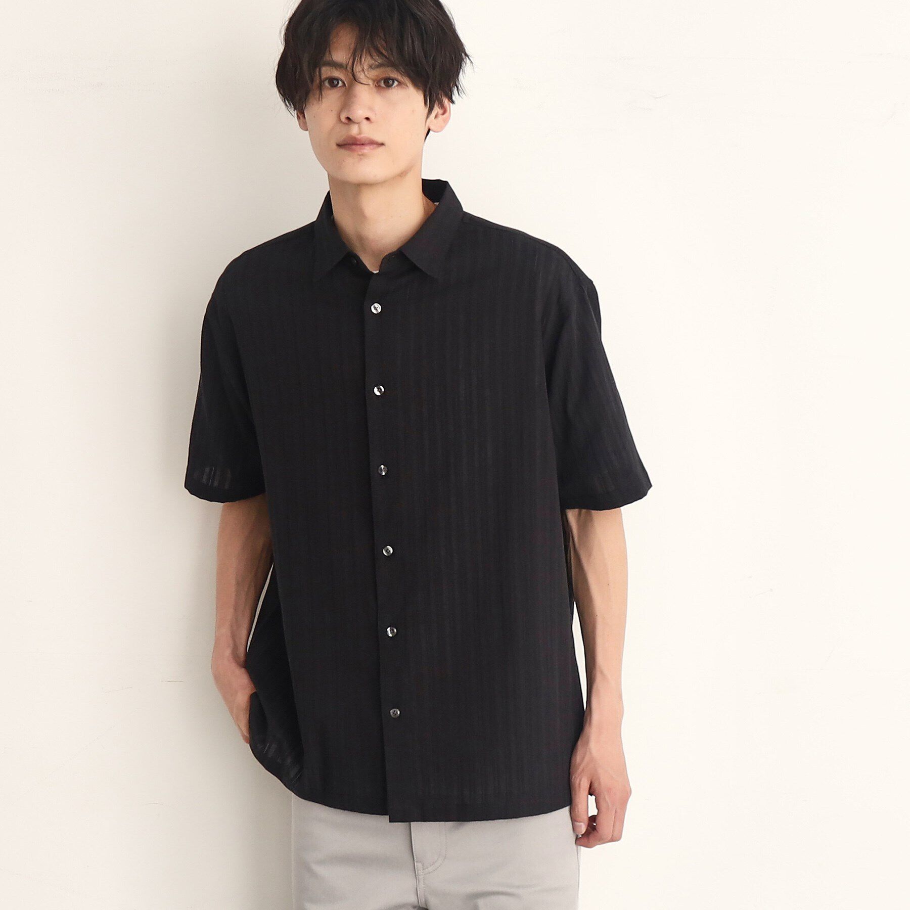 THE SHOP TK「コットンレース半袖シャツ」|シャツ・ブラウス|ブラック(019)