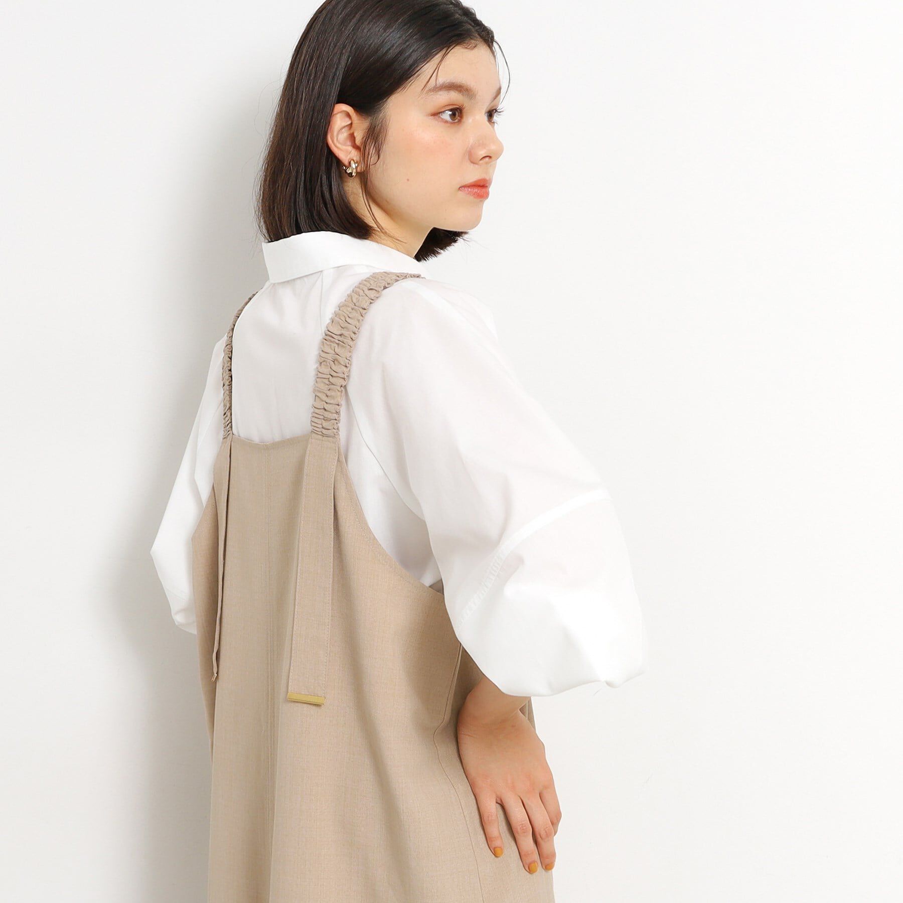 THE SHOP TK「ギャザーストラップ麻調ワンピース」|ワンピース|