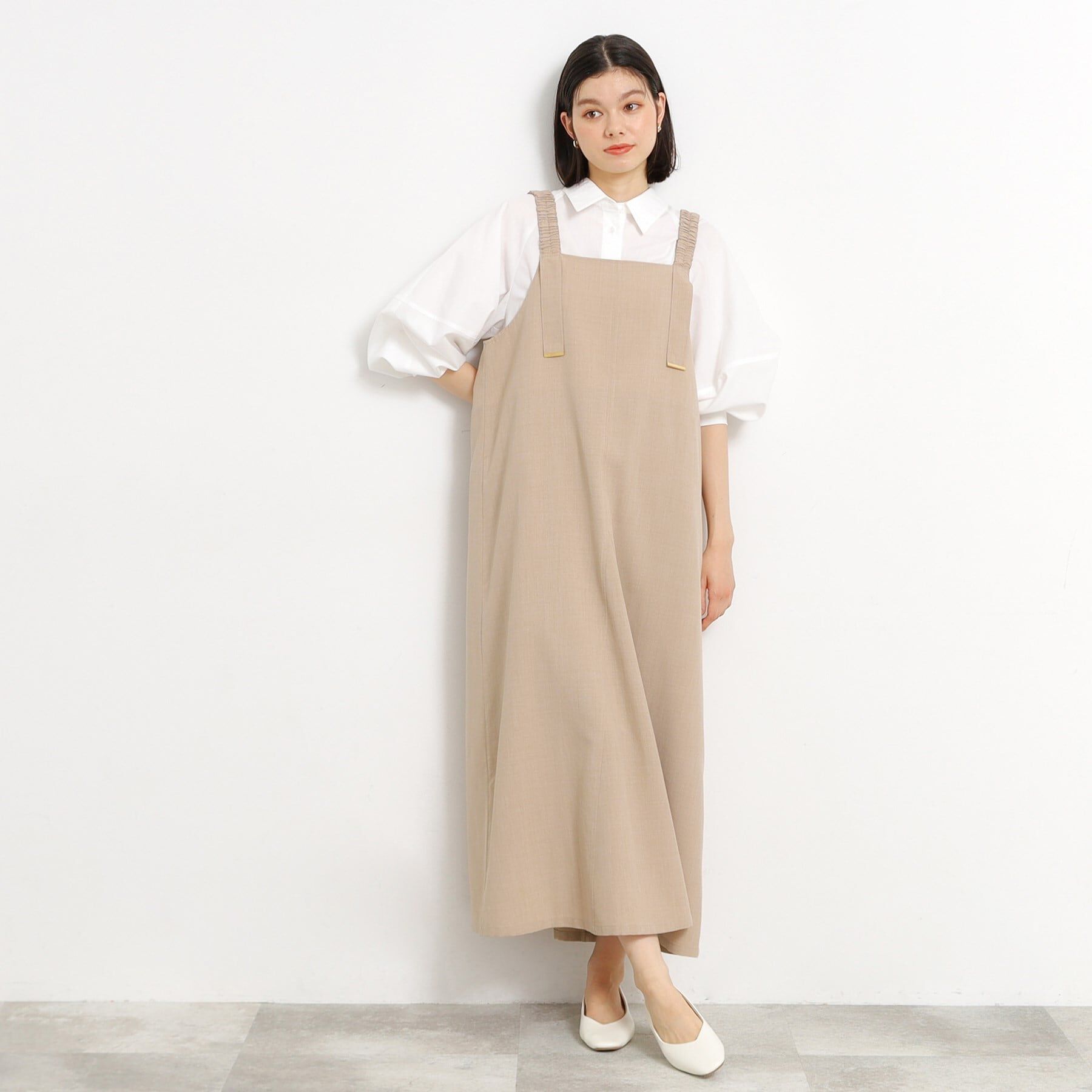 THE SHOP TK「ギャザーストラップ麻調ワンピース」|ワンピース|