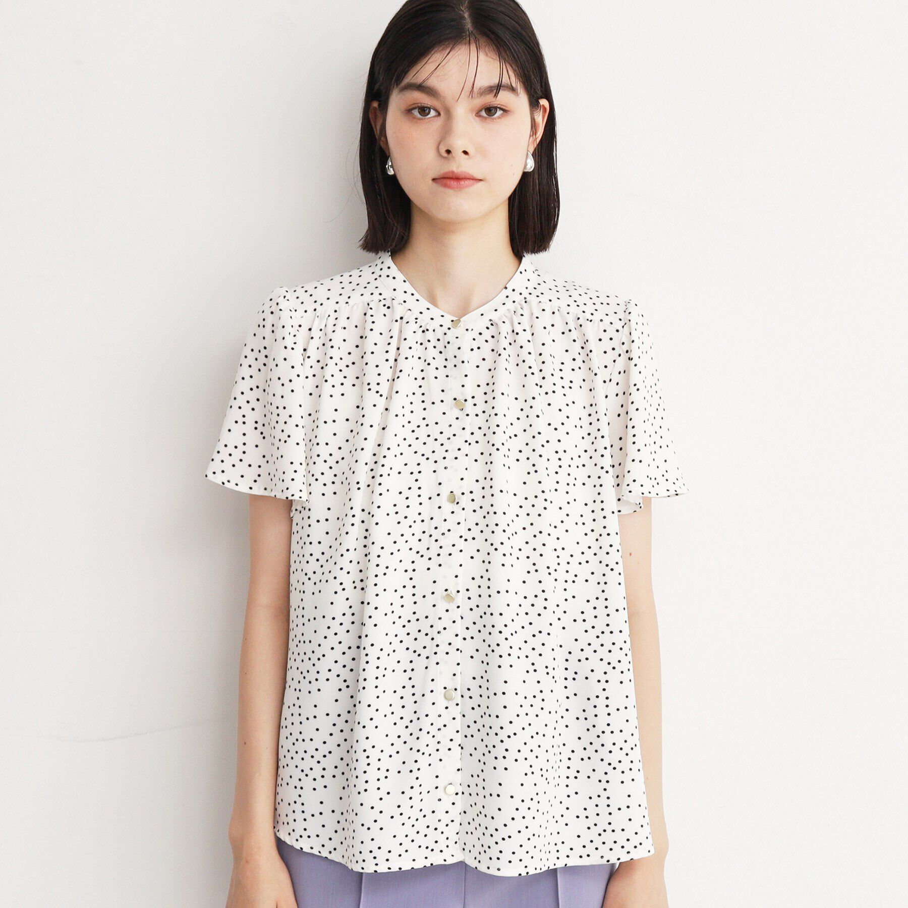 THE SHOP TK「ギャザー半袖ブラウス【手洗い可】」|シャツ・ブラウス|