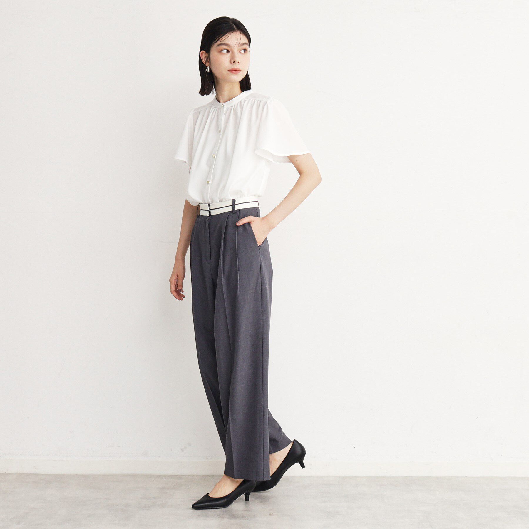 THE SHOP TK「ギャザー半袖ブラウス【手洗い可】」|シャツ・ブラウス|