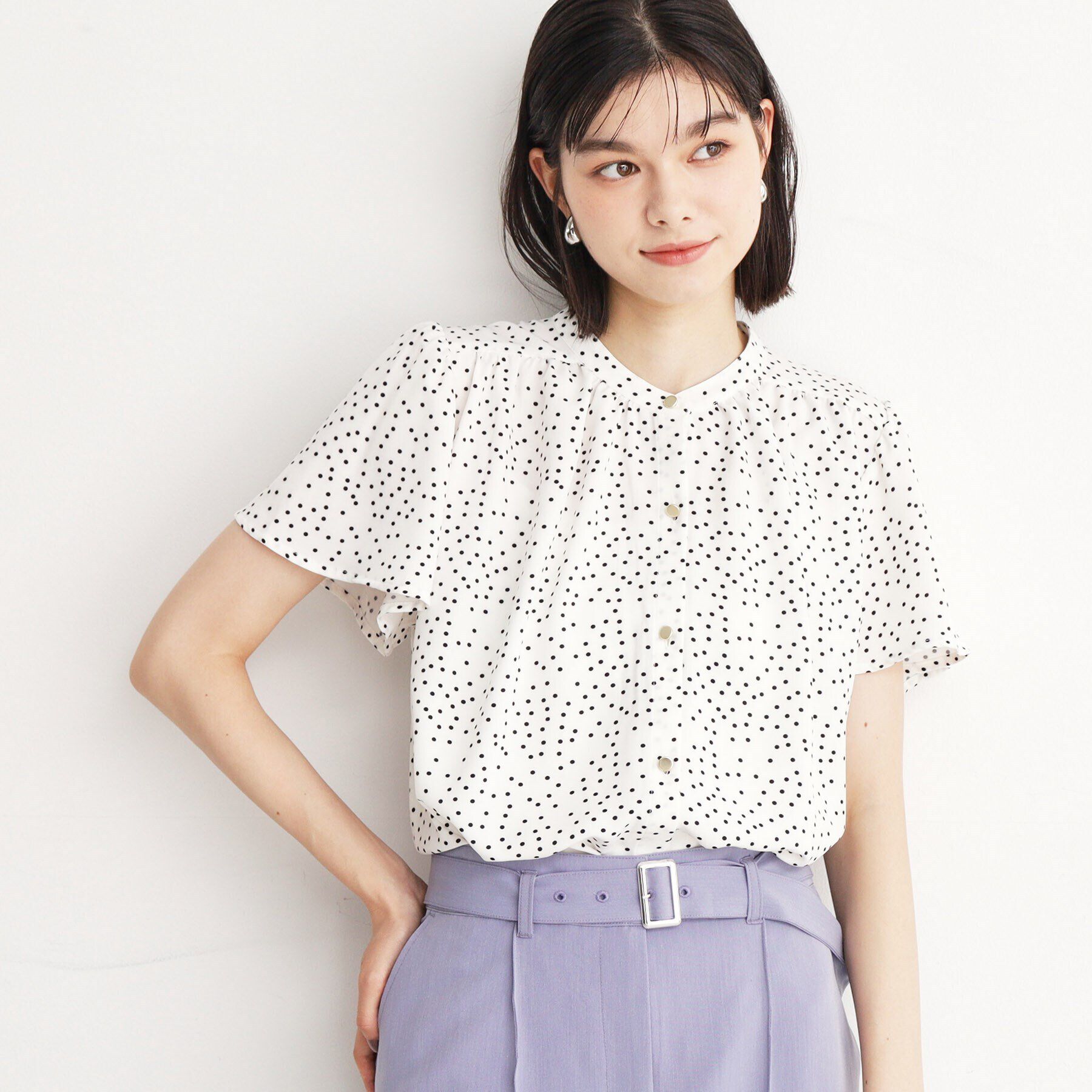 THE SHOP TK「ギャザー半袖ブラウス【手洗い可】」|シャツ・ブラウス|オフホワイト(103