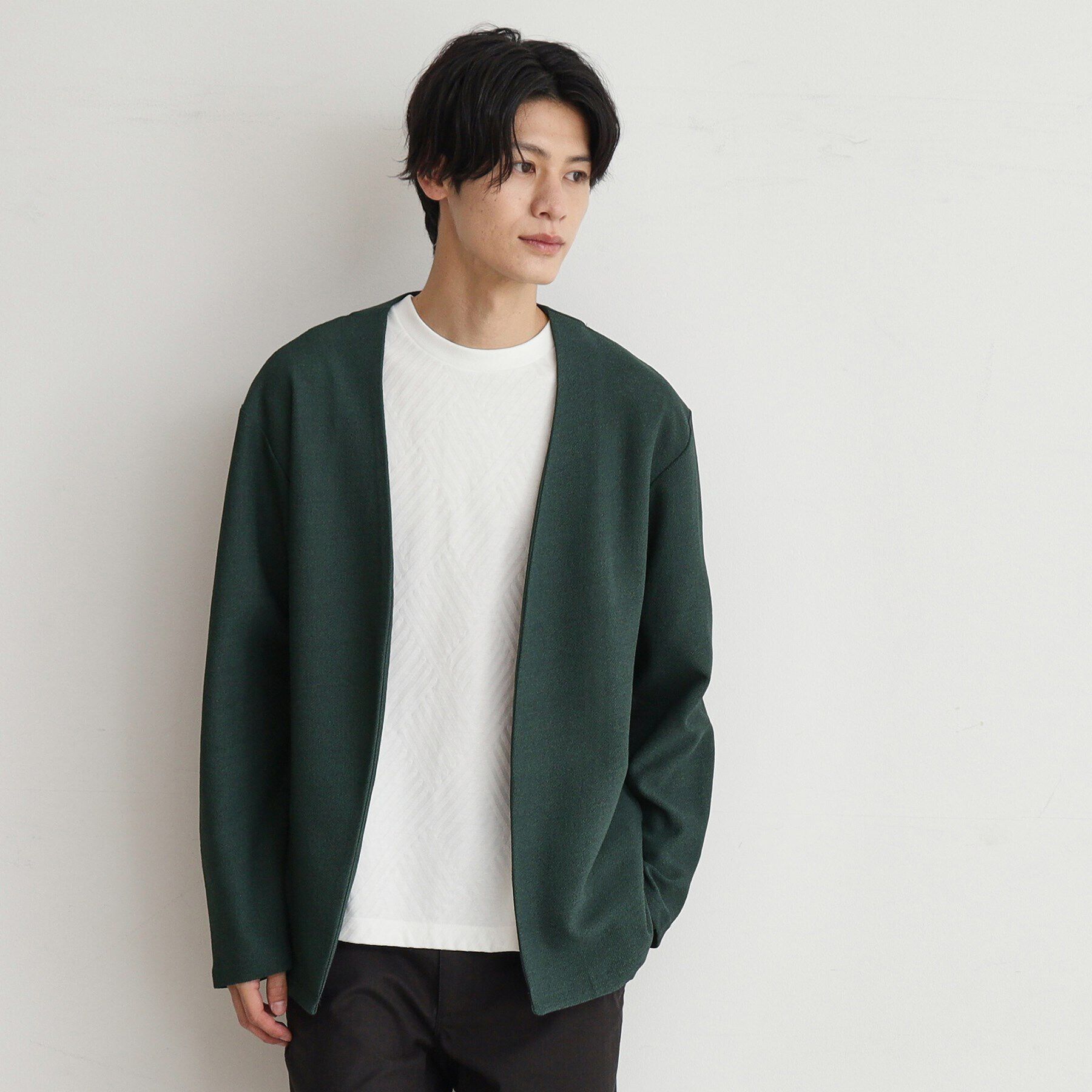 THE SHOP TK「バルキータッチノーカラーカーディガン」|カーディガン|グリーン(025)