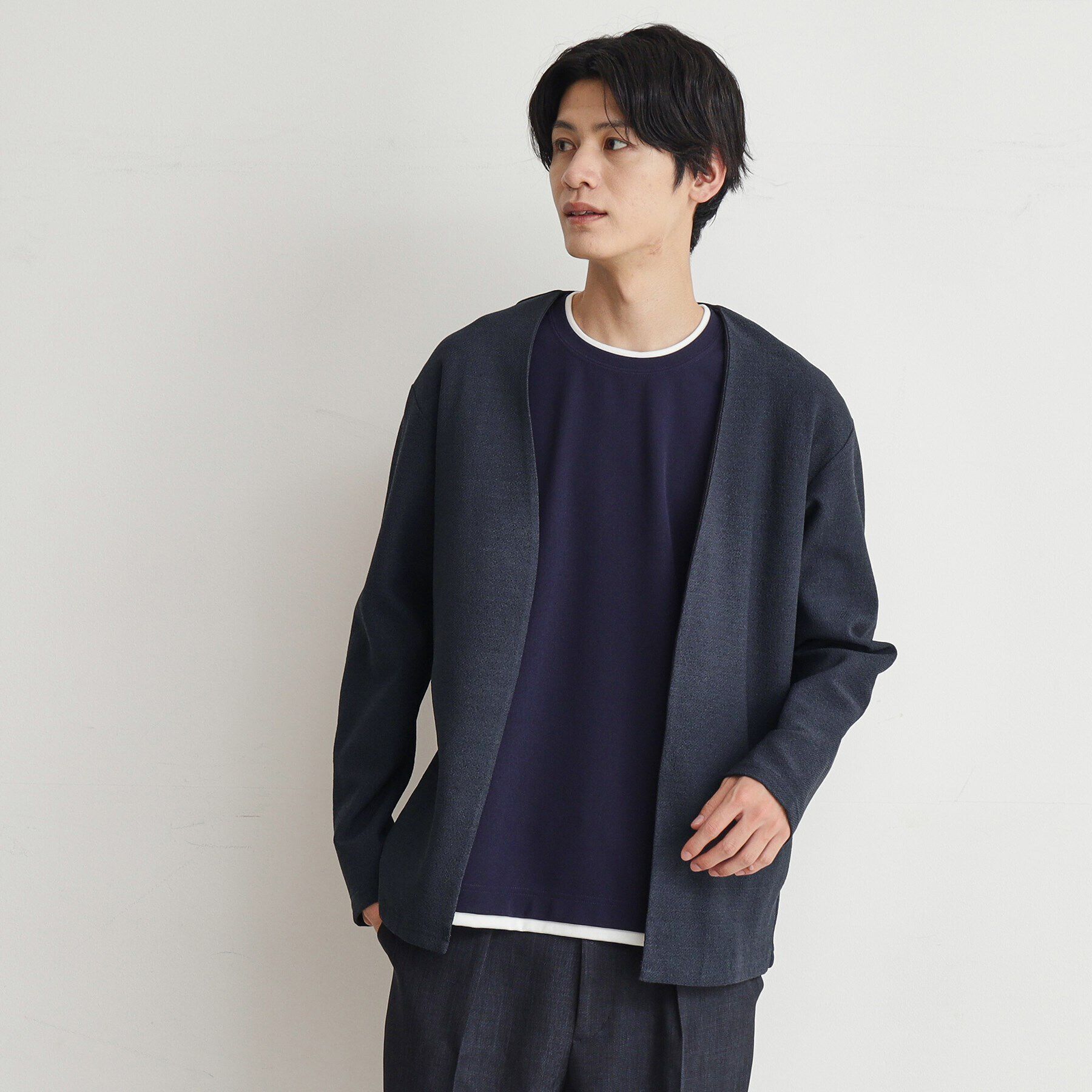 THE SHOP TK「バルキータッチノーカラーカーディガン」|カーディガン|ネイビー(094)