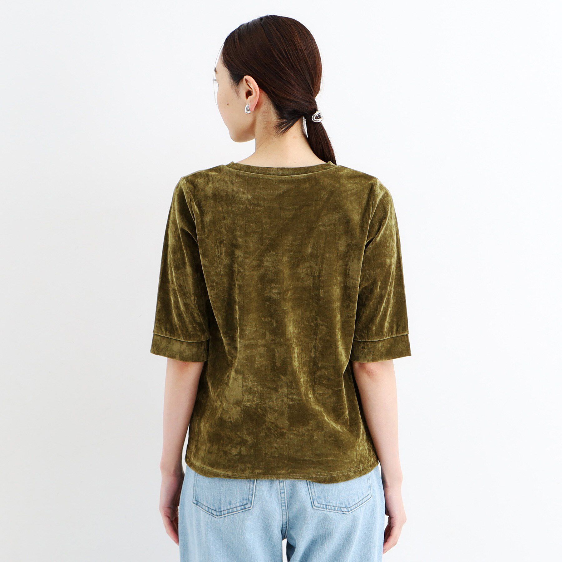 THE SHOP TK「【ヒルナンデス！で紹介】ベロア5分袖プルオーバー/洗える」|Tシャツ・カットソー|