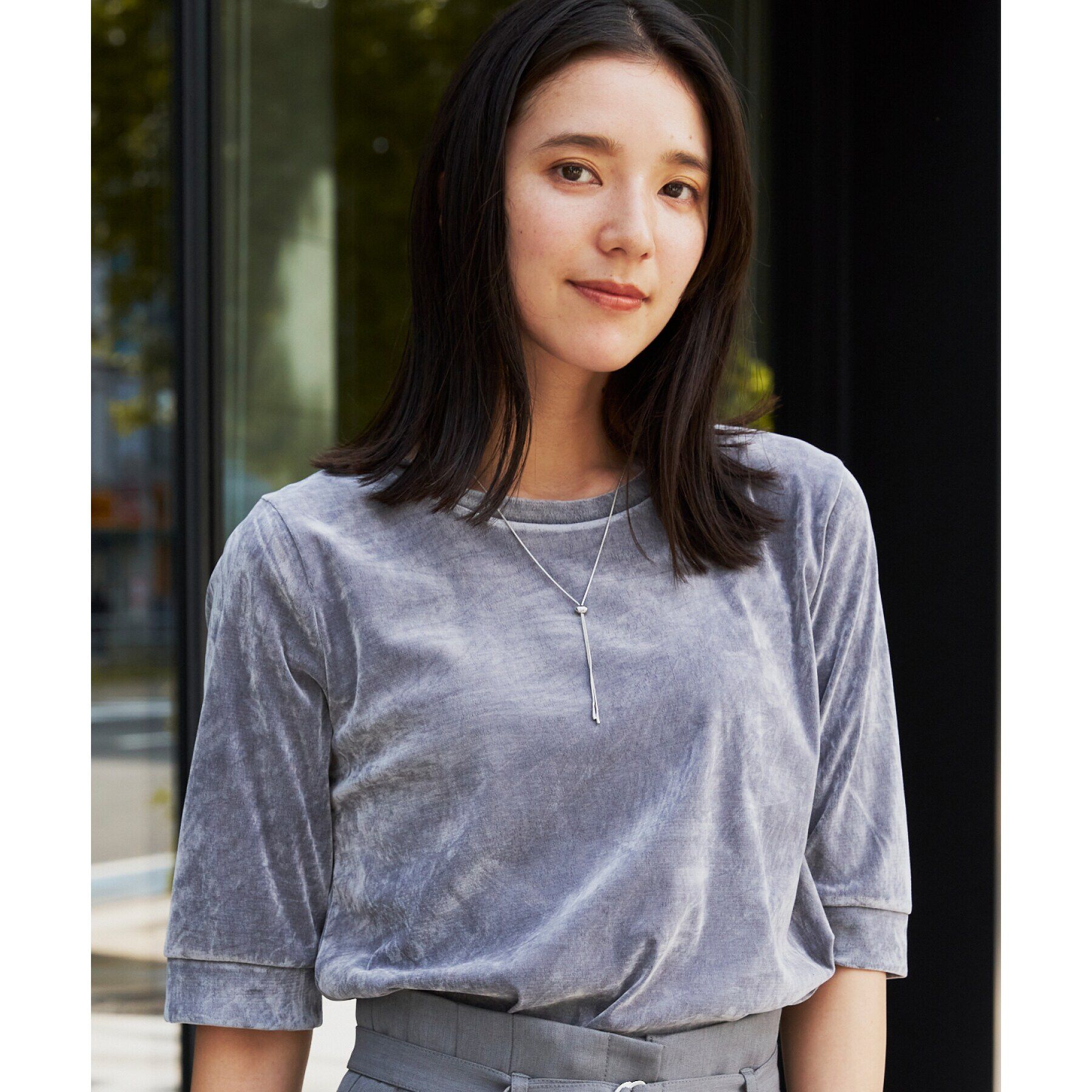 THE SHOP TK「【ヒルナンデス！で紹介】ベロア5分袖プルオーバー/洗える」|Tシャツ・カットソー|