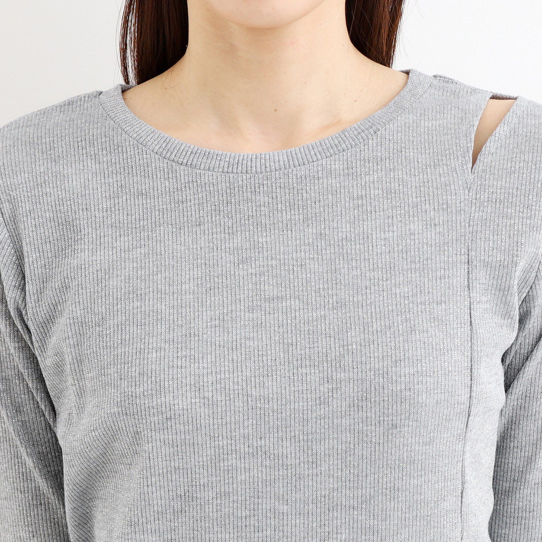 THE SHOP TK「【腕周りカバー】５分袖スリットラメ/洗える」|Tシャツ・カットソー|
