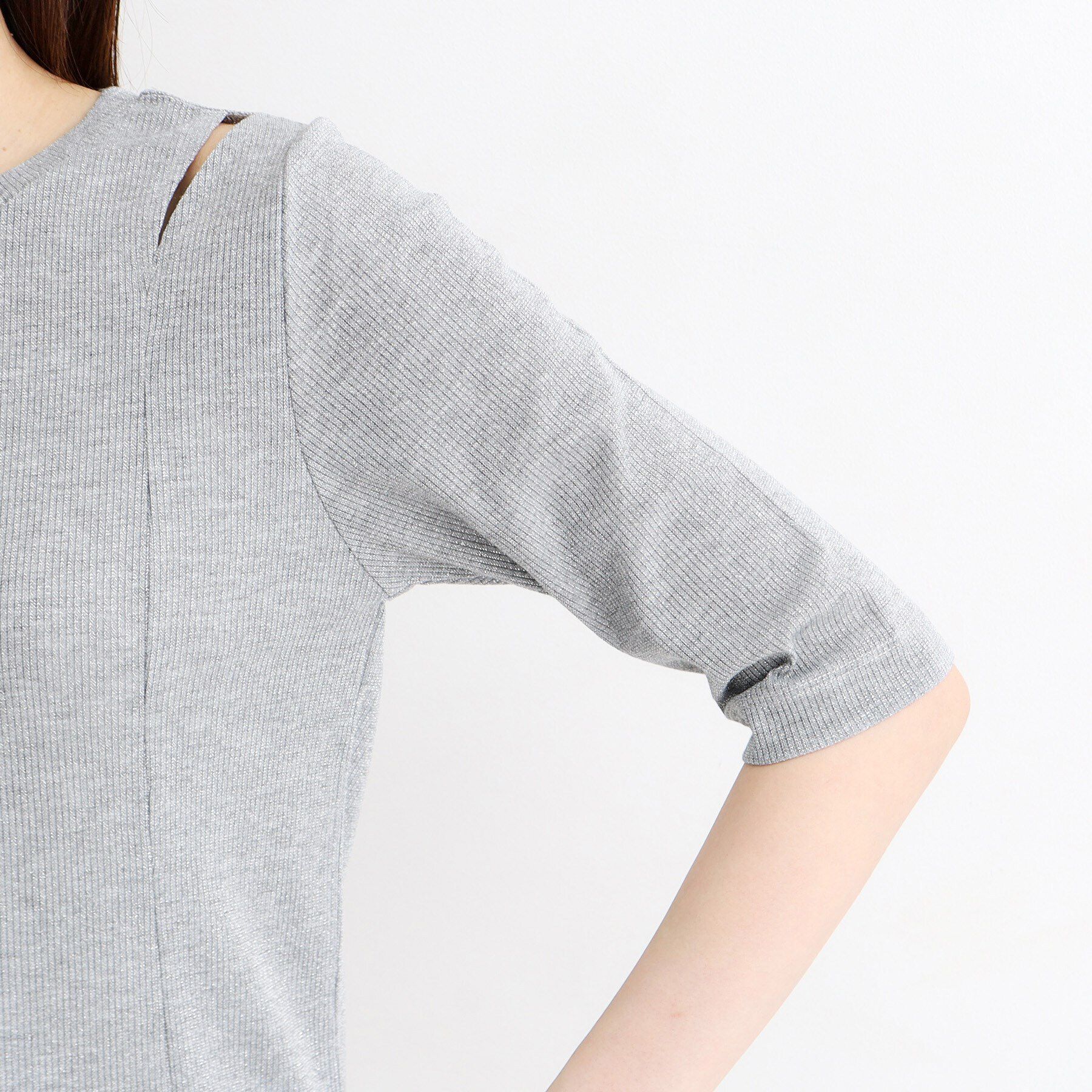 THE SHOP TK「【腕周りカバー】５分袖スリットラメ/洗える」|Tシャツ・カットソー|