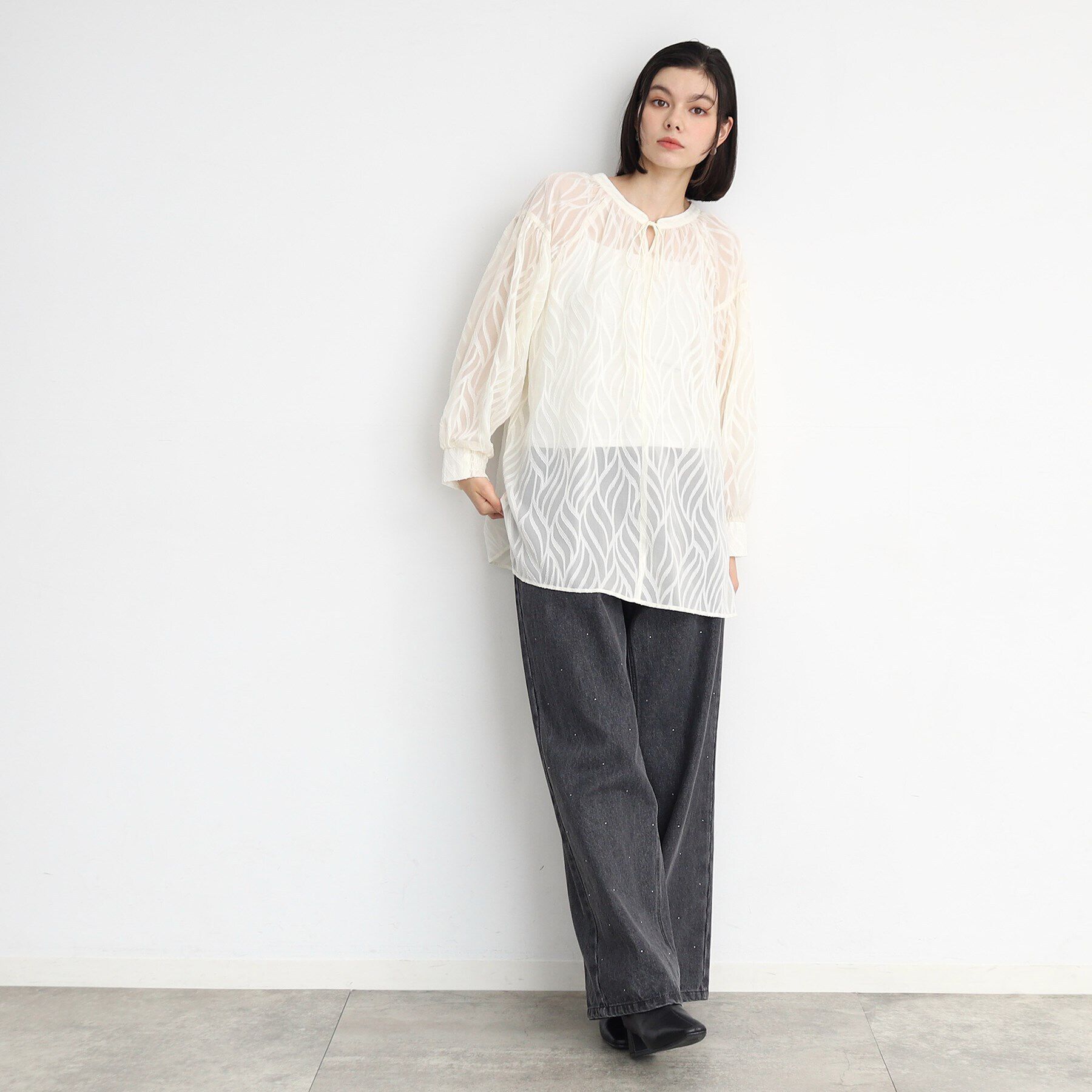 THE SHOP TK「【前後2WAY/洗える】ジャカードシアーブラウス」|シャツ・ブラウス|