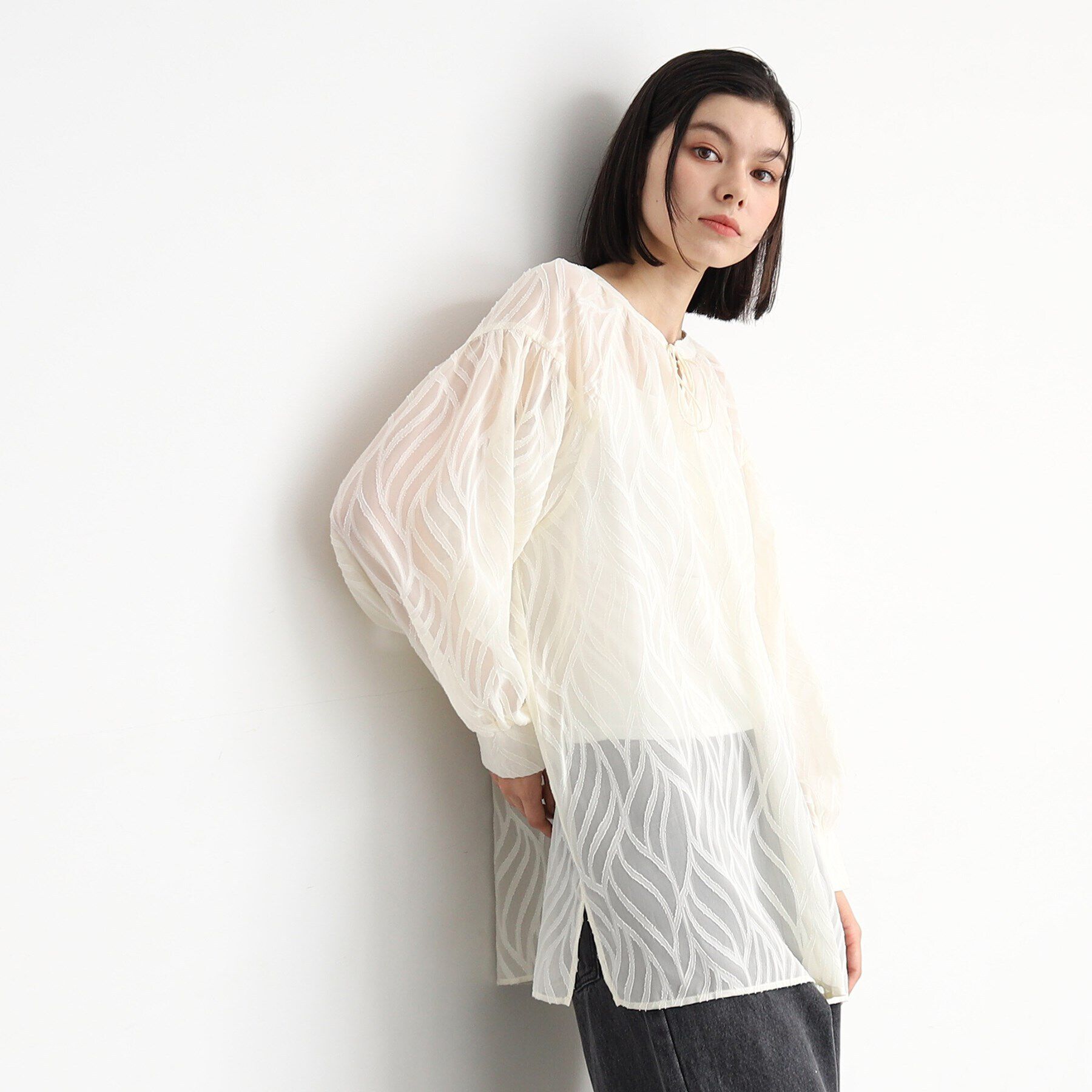 THE SHOP TK「【前後2WAY/洗える】ジャカードシアーブラウス」|シャツ・ブラウス|