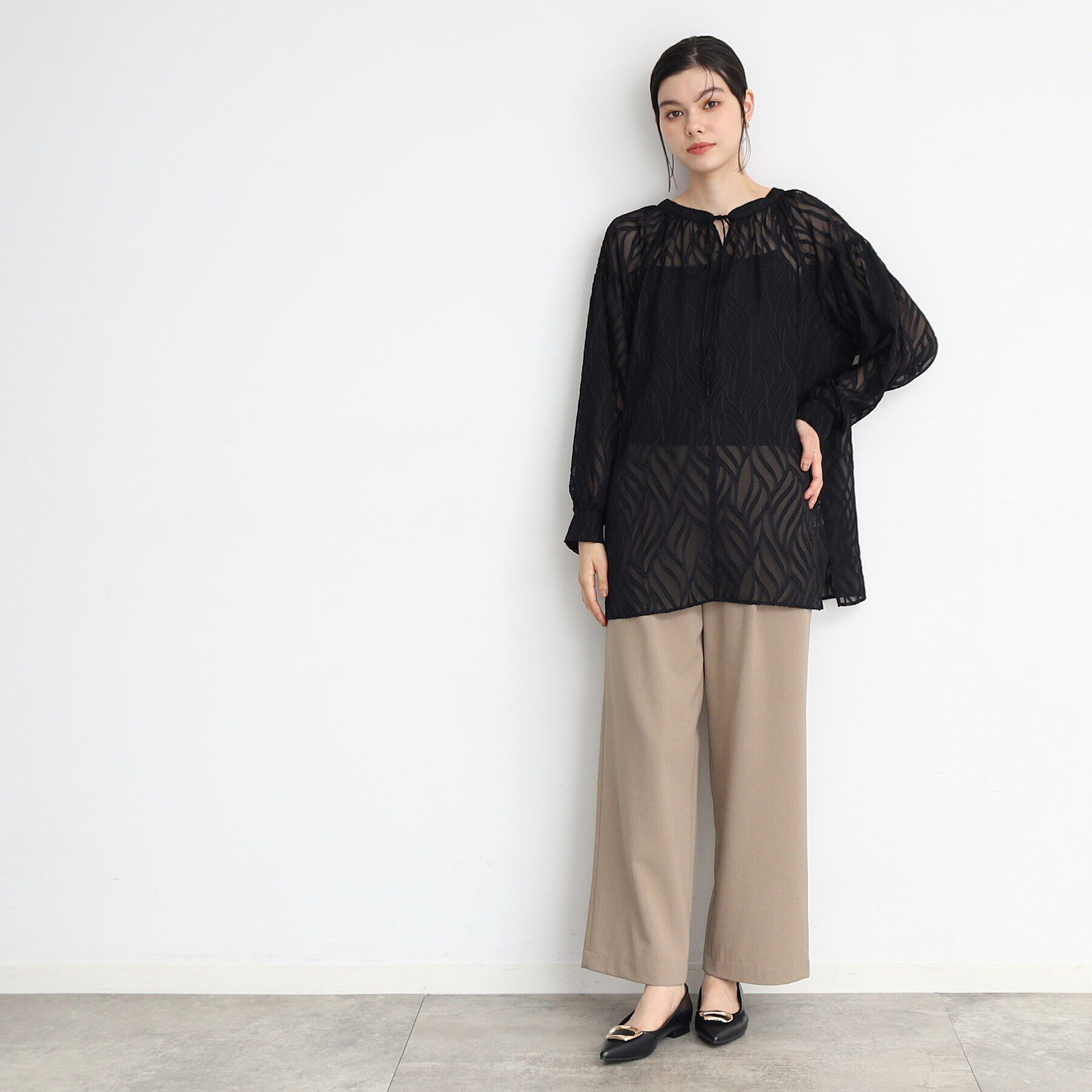 THE SHOP TK「【前後2WAY/洗える】ジャカードシアーブラウス」|シャツ・ブラウス|