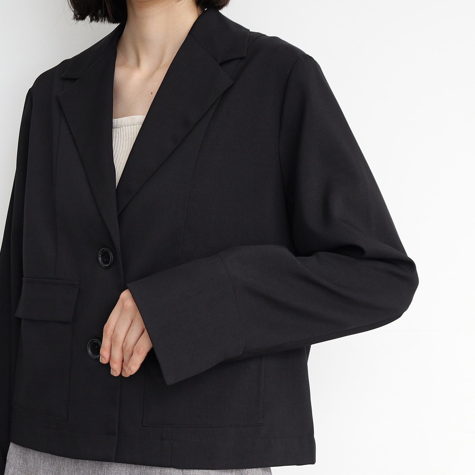 THE SHOP TK「【軽い/洗える/セットアップ可】フラップポケットショートジャケット」|テーラードジャケット|