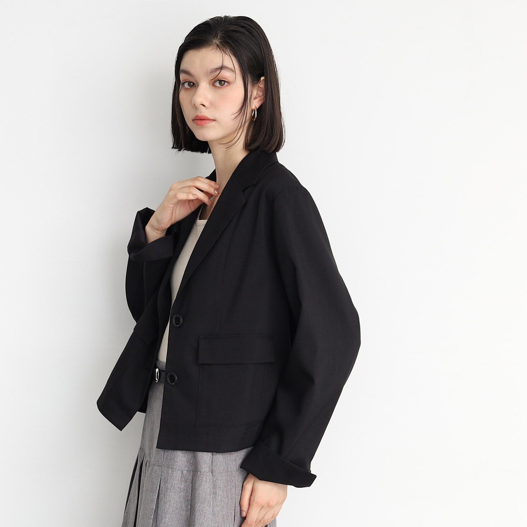THE SHOP TK「【軽い/洗える/セットアップ可】フラップポケットショートジャケット」|テーラードジャケット|