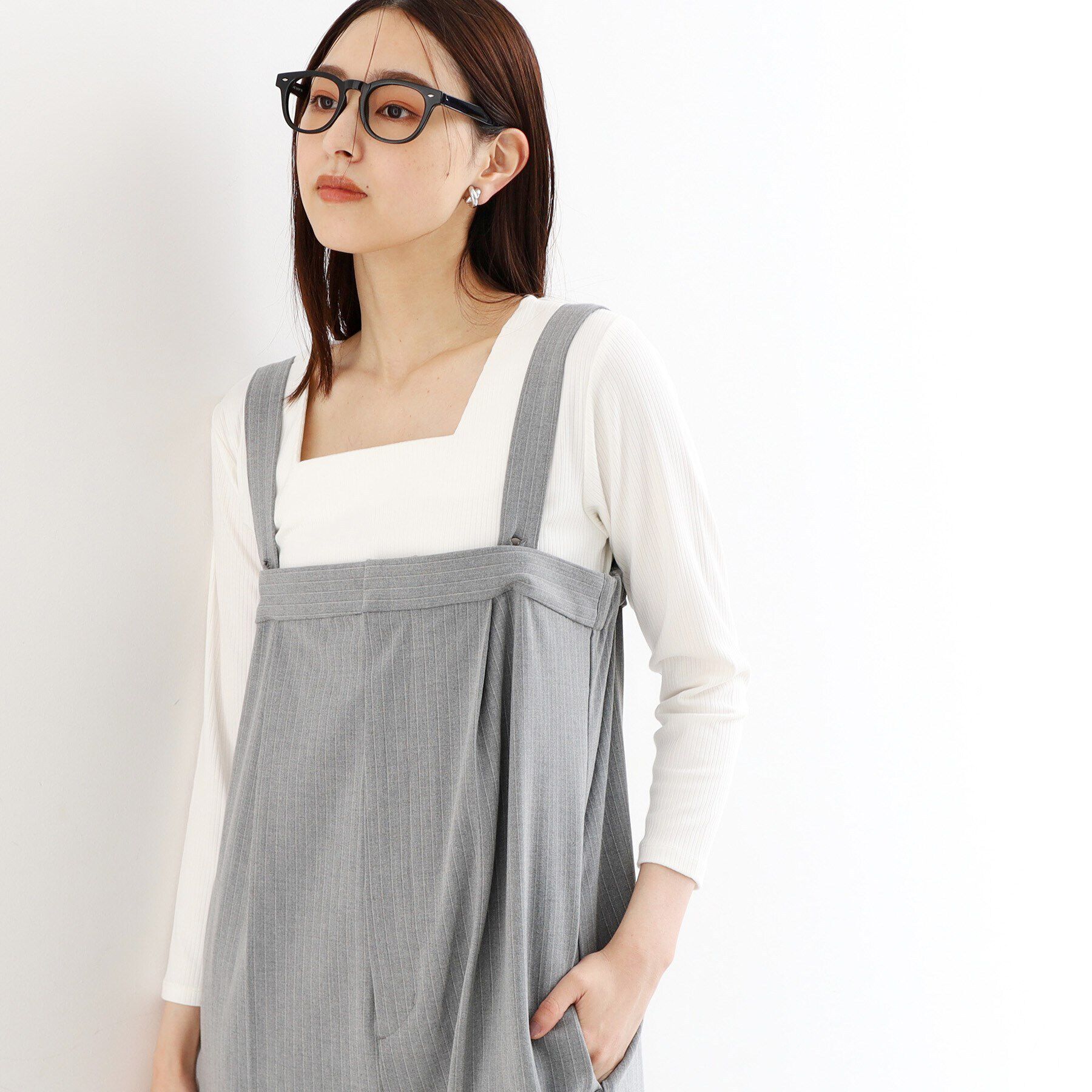 THE SHOP TK「スクエアリブネック9分袖プルオーバー」|ニット・セーター|