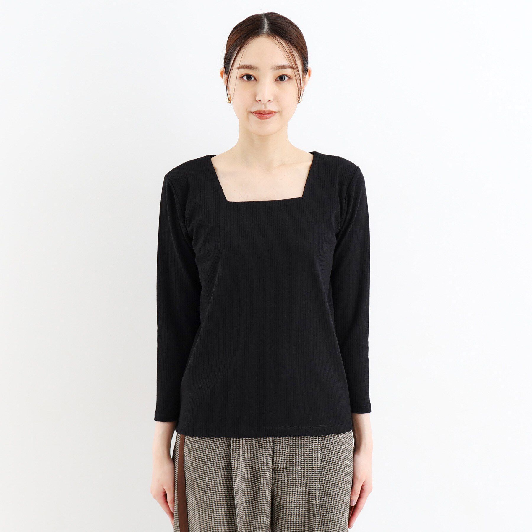 THE SHOP TK「スクエアリブネック9分袖プルオーバー」|ニット・セーター|