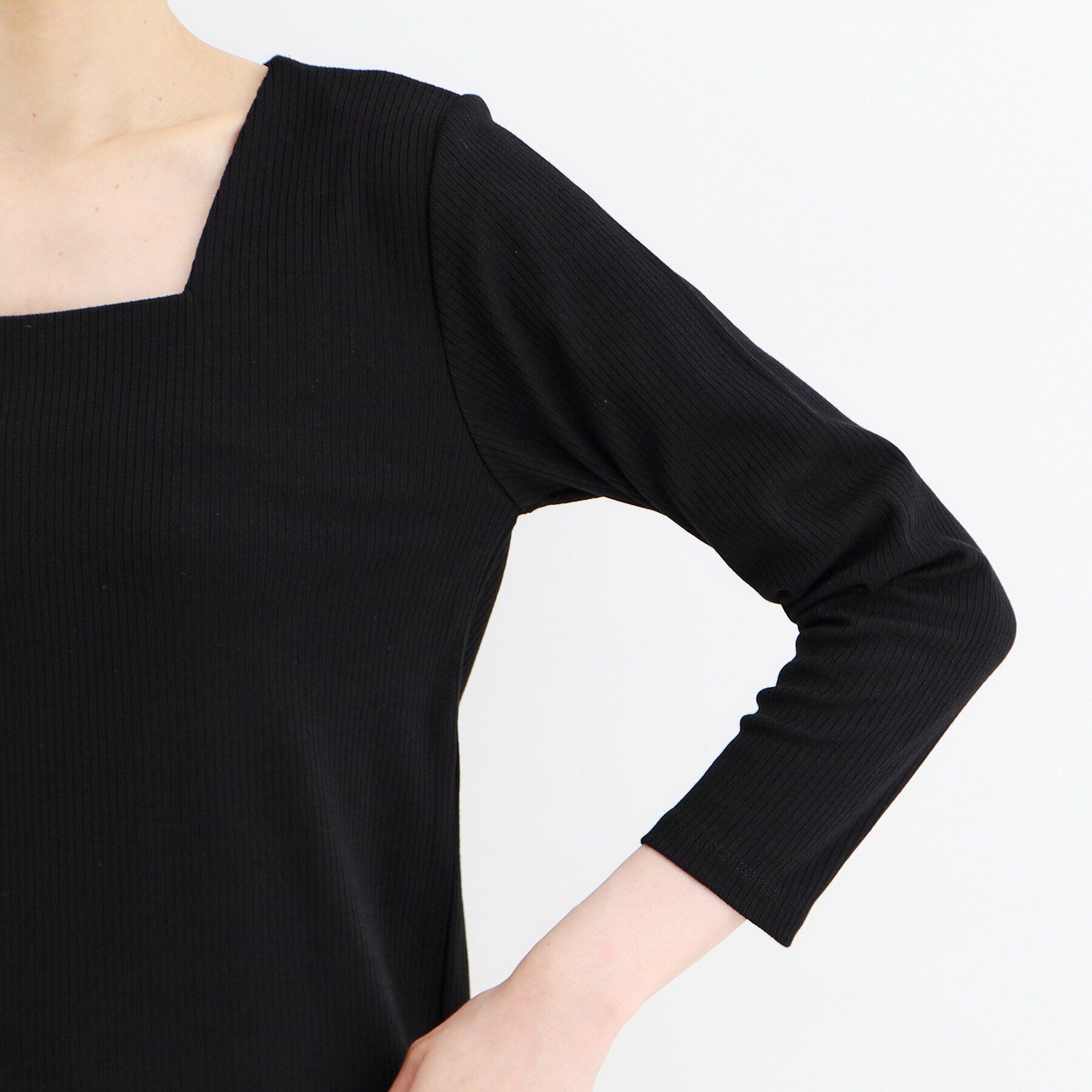 THE SHOP TK「スクエアリブネック9分袖プルオーバー」|ニット・セーター|