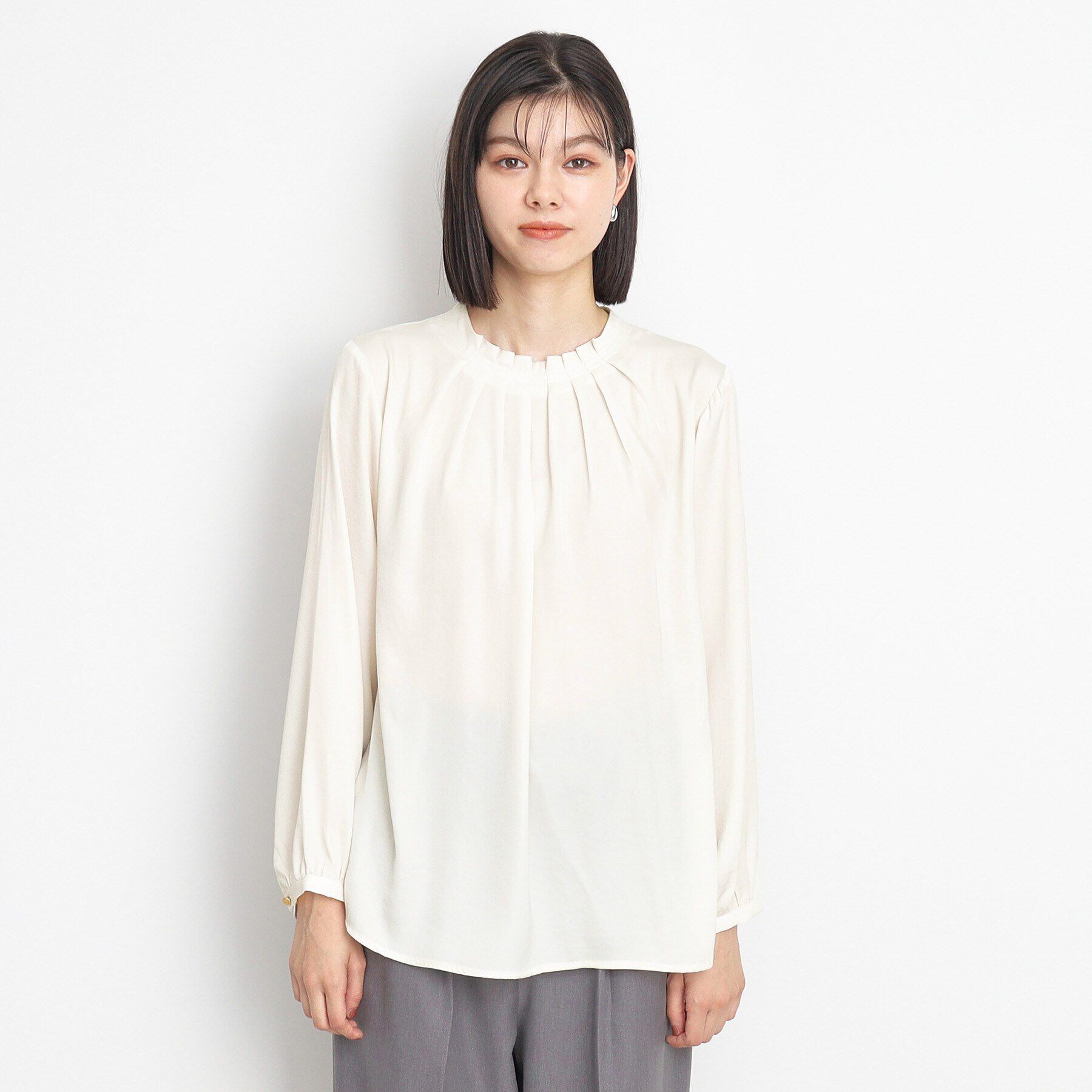THE SHOP TK「フロントタックサテンブラウス」|シャツ・ブラウス|