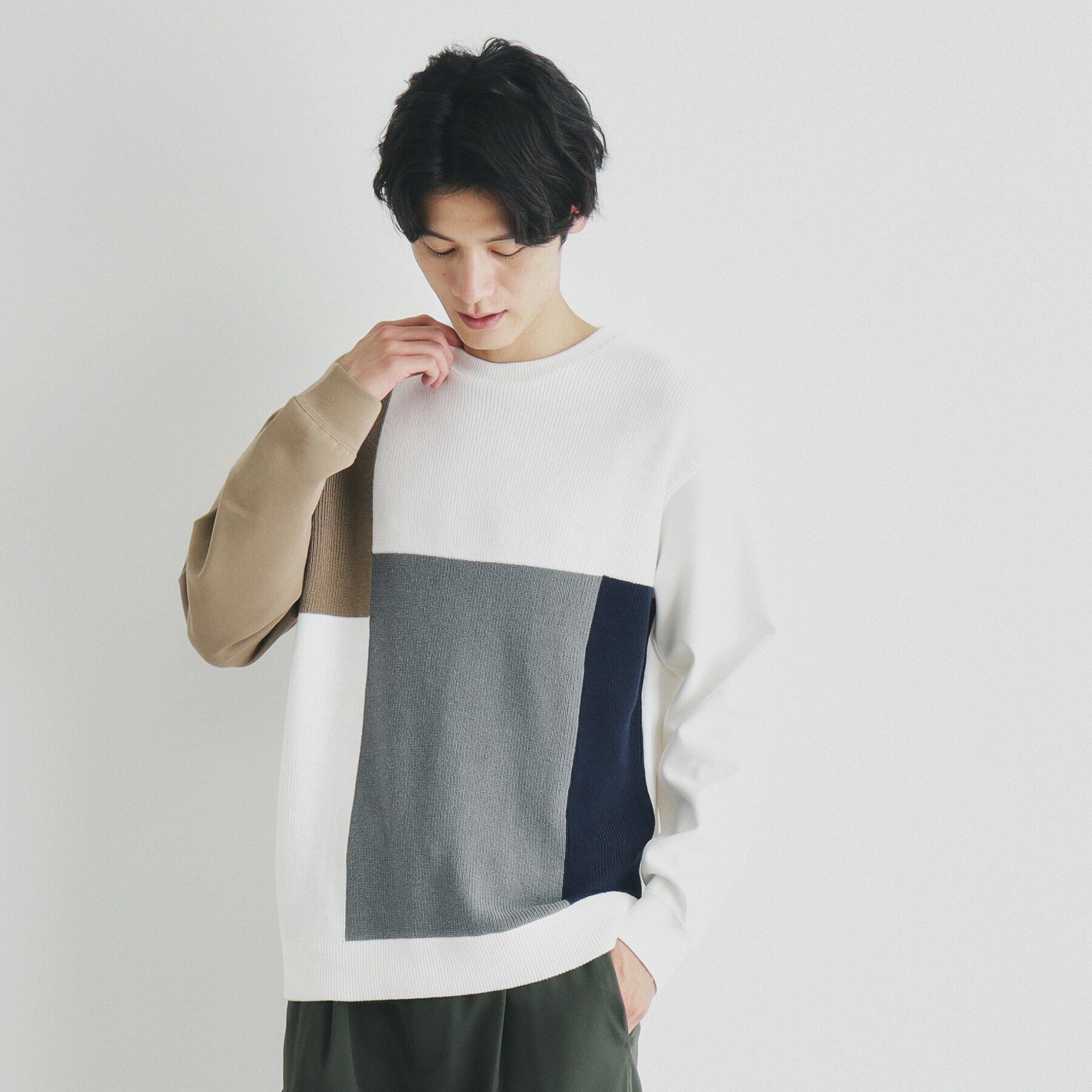 THE SHOP TK「異素材ブロッキングニットプルオーバー」|ニット・セーター|
