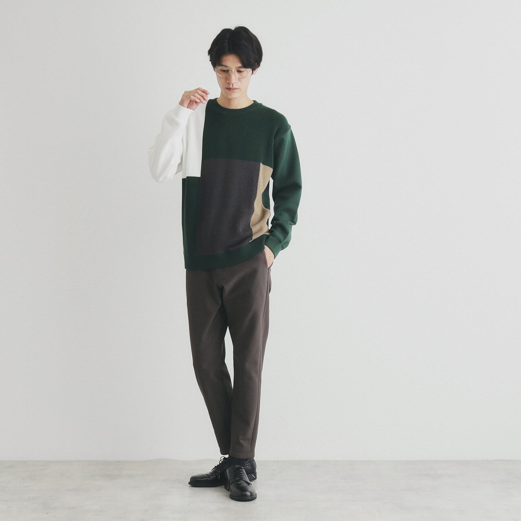 THE SHOP TK「異素材ブロッキングニットプルオーバー」|ニット・セーター|