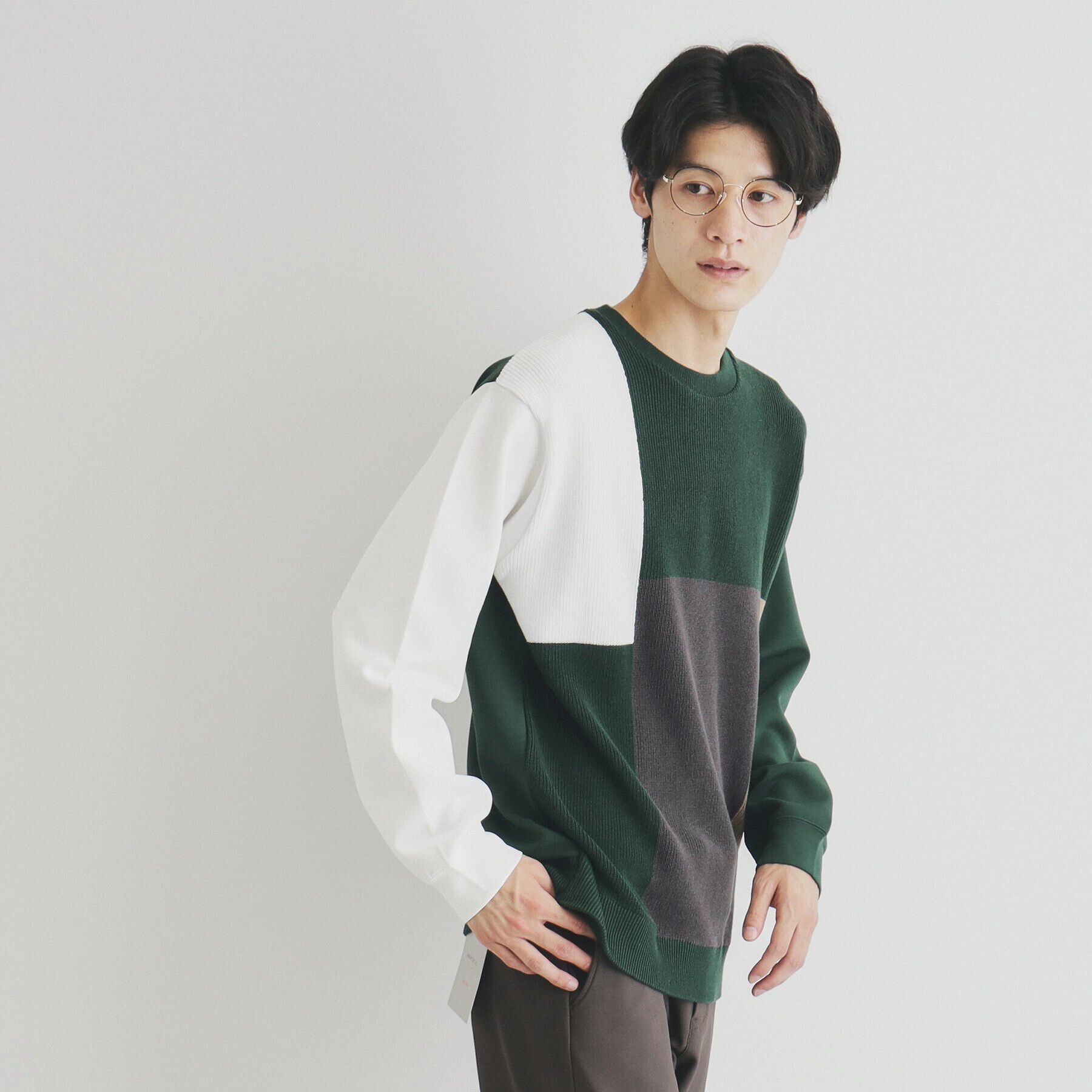 THE SHOP TK「異素材ブロッキングニットプルオーバー」|ニット・セーター|