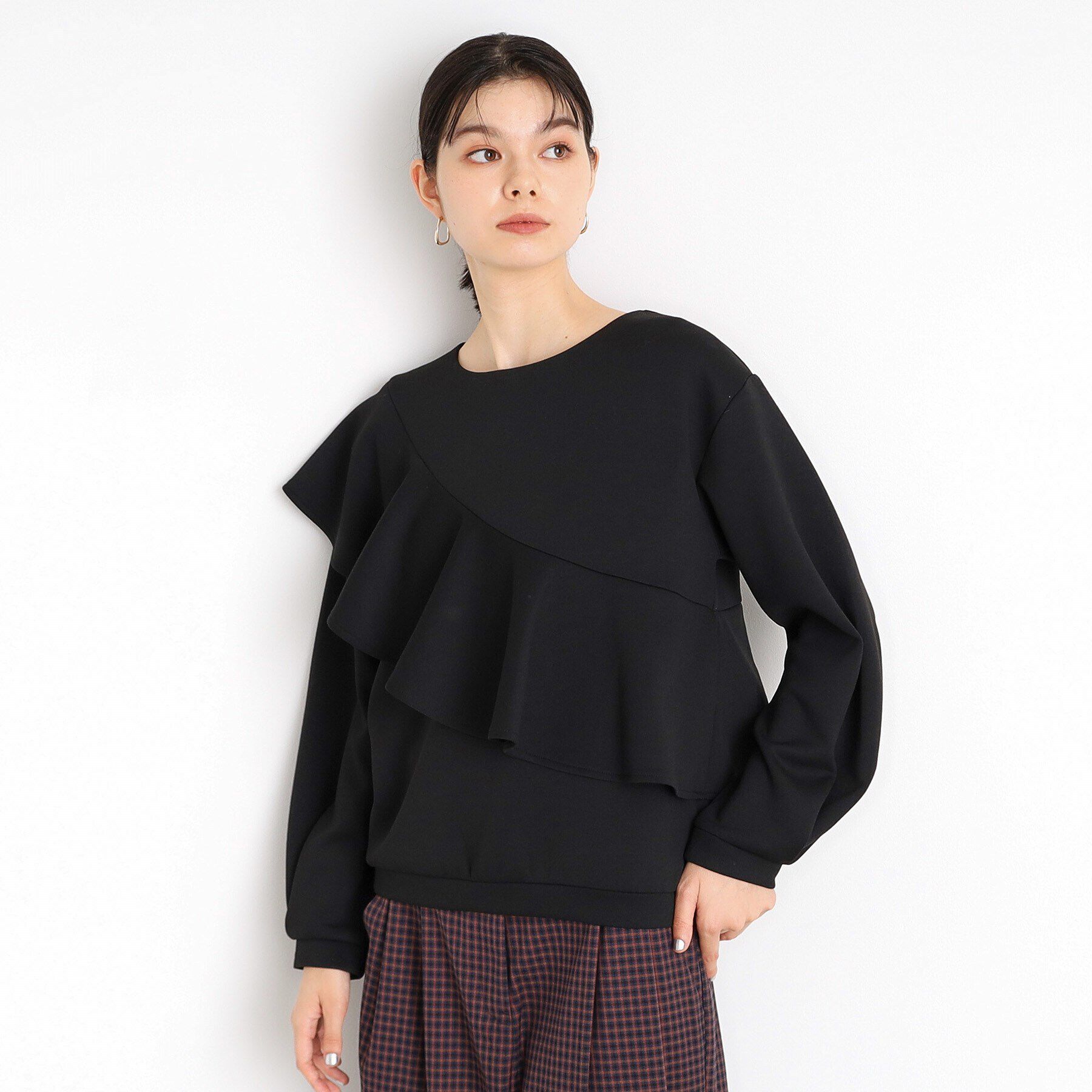 THE SHOP TK「アシメフリルプルオーバー【洗濯機OK】」|Tシャツ・カットソー|ブラック(019)