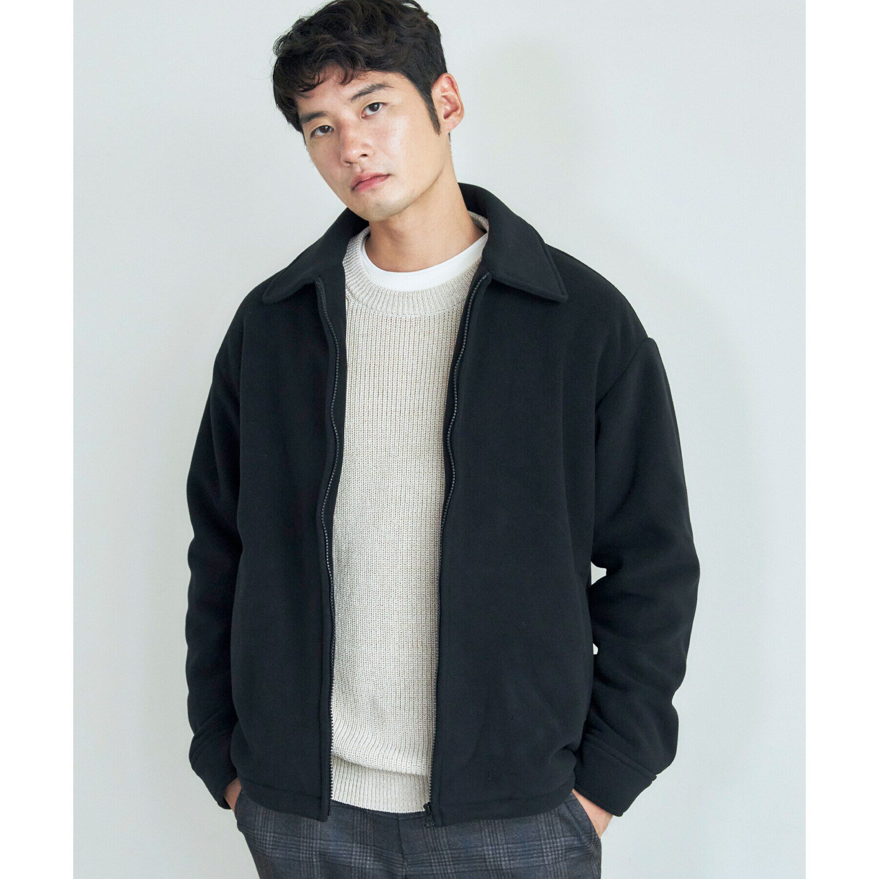 THE SHOP TK「マイクロフリースジャケット 光吸収発熱機能／洗える」|ブルゾン・スタジャン|ブラック(019)