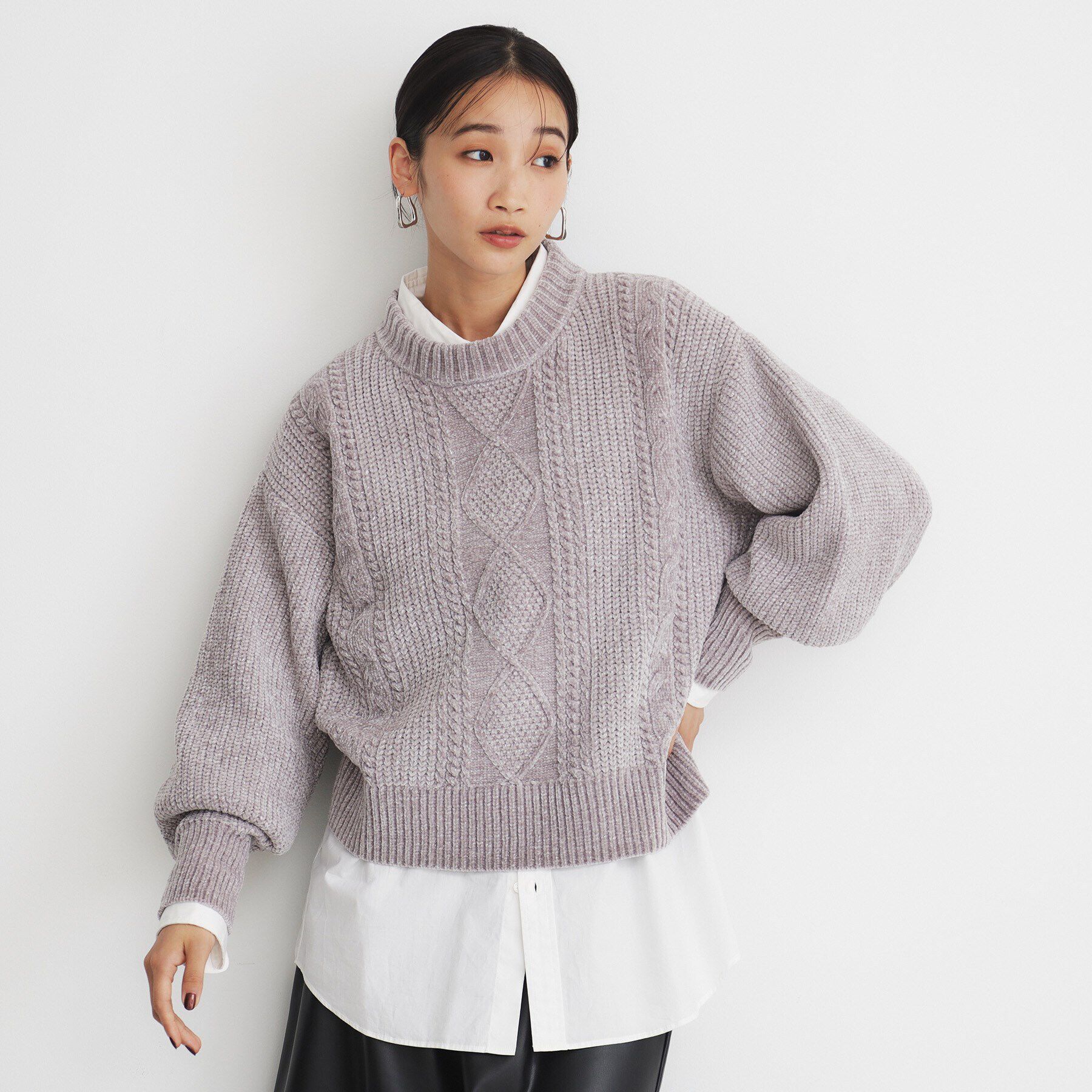 THE SHOP TK「ラメケーブルモールニット【洗える】」|ニット・セーター|ﾗｲﾄｸﾞﾚｰ(011)