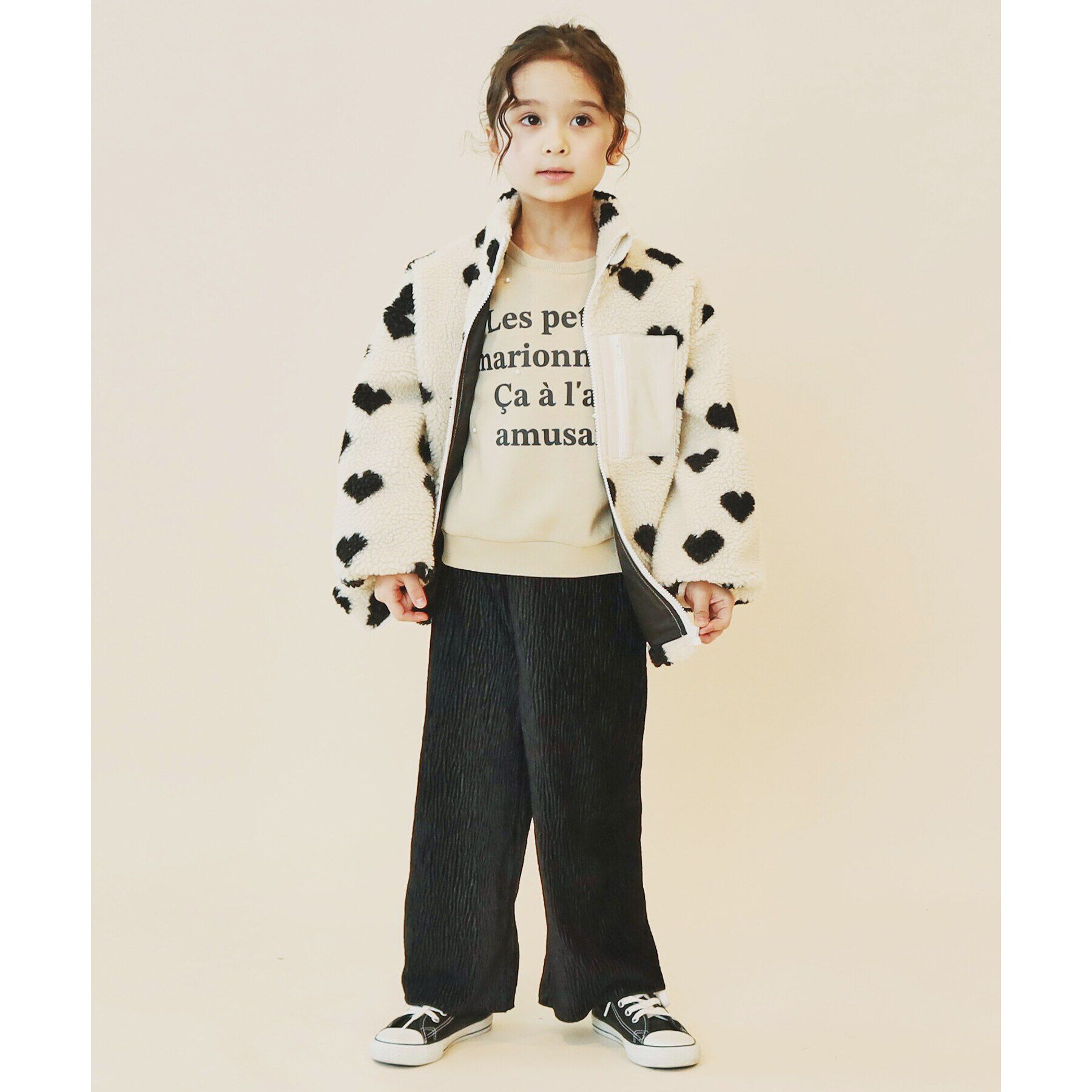 THE SHOP TK「【100-150】チェック＆ハート柄ボアブルゾン/洗濯機OK」|ブルゾン・スタジャン|