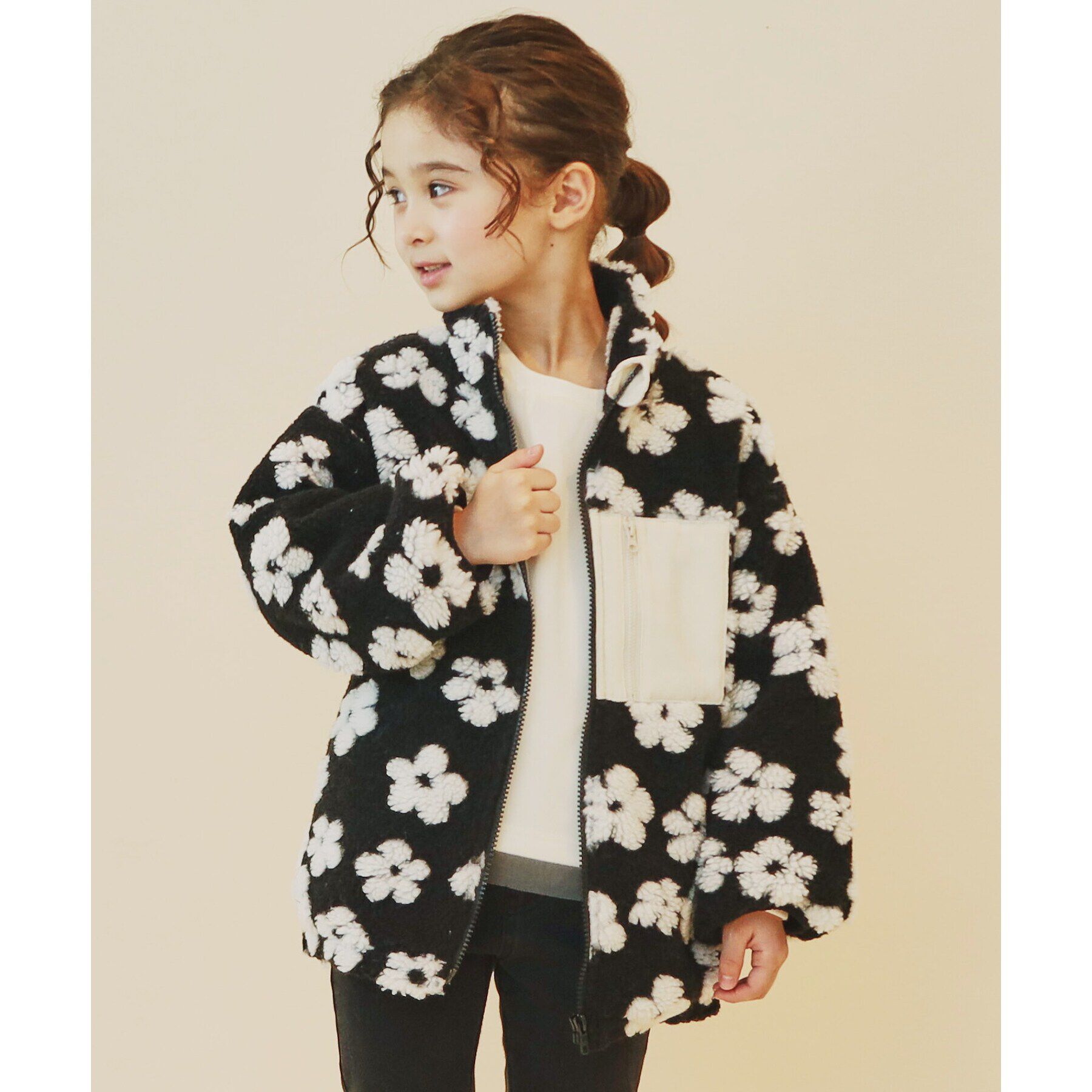 THE SHOP TK「【100-150】チェック＆ハート柄ボアブルゾン/洗濯機OK」|ブルゾン・スタジャン|ブラック(119)