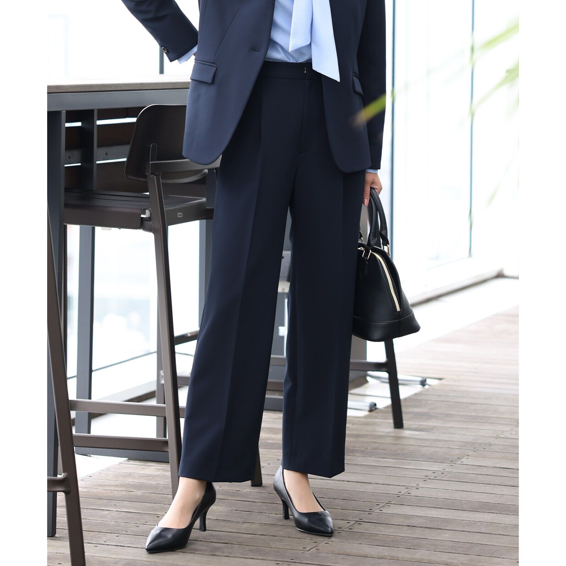 THE SHOP TK「【汚れ防止／シワになりにくい／セレモニー／通勤】ダブルクロスワイドパンツ／洗える／サスティナブル」|その他|ネイビー(094)