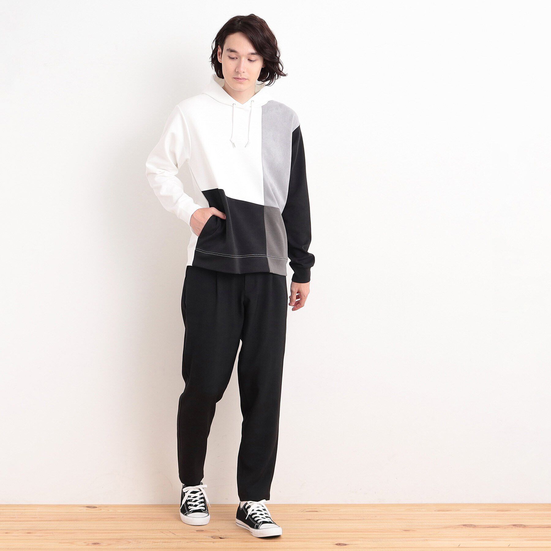 THE SHOP TK「異素材ブロッキングダンボールパーカ」|パーカー|