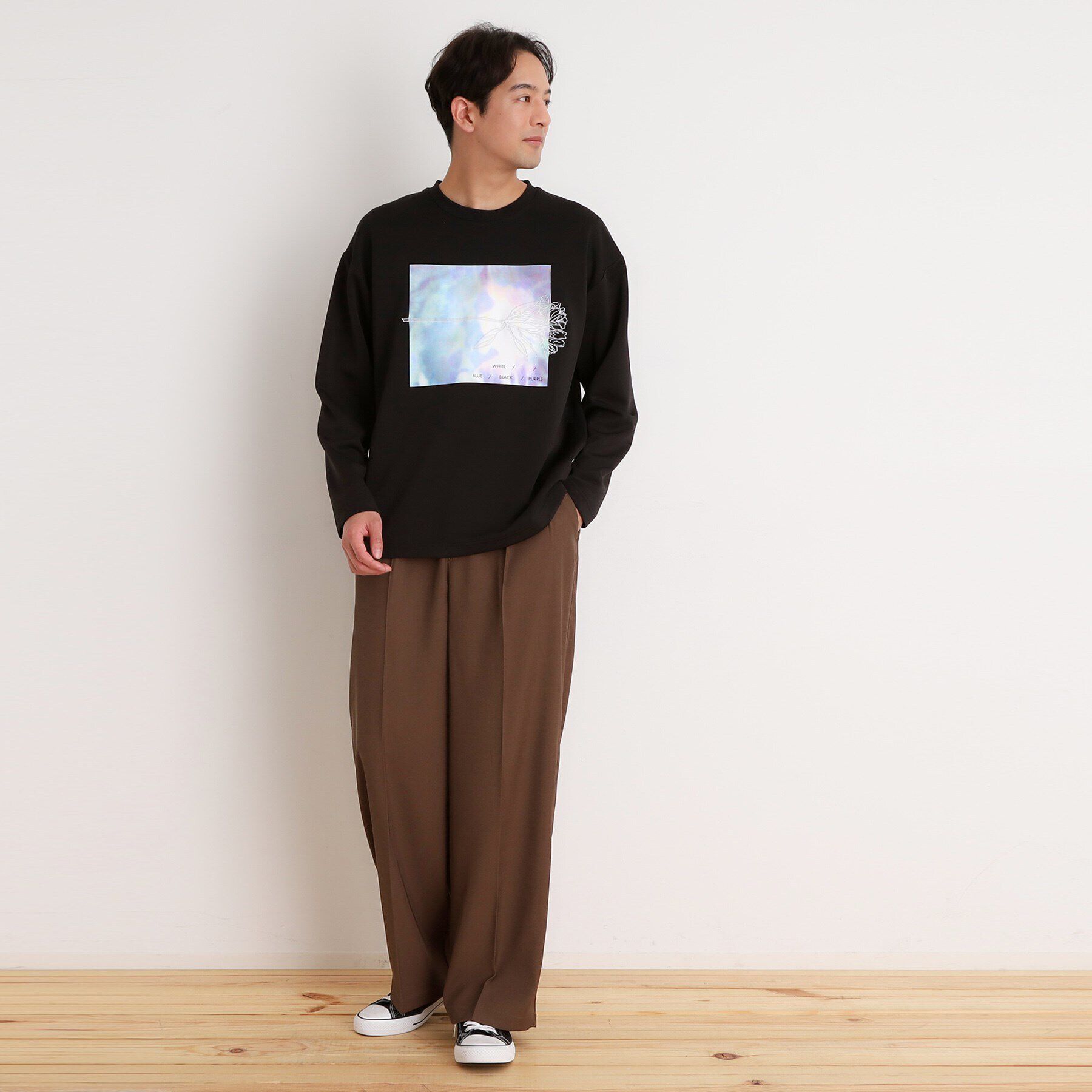 THE SHOP TK「フラワー刺繍＋グラフィックロングTシャツ」|Tシャツ・カットソー|