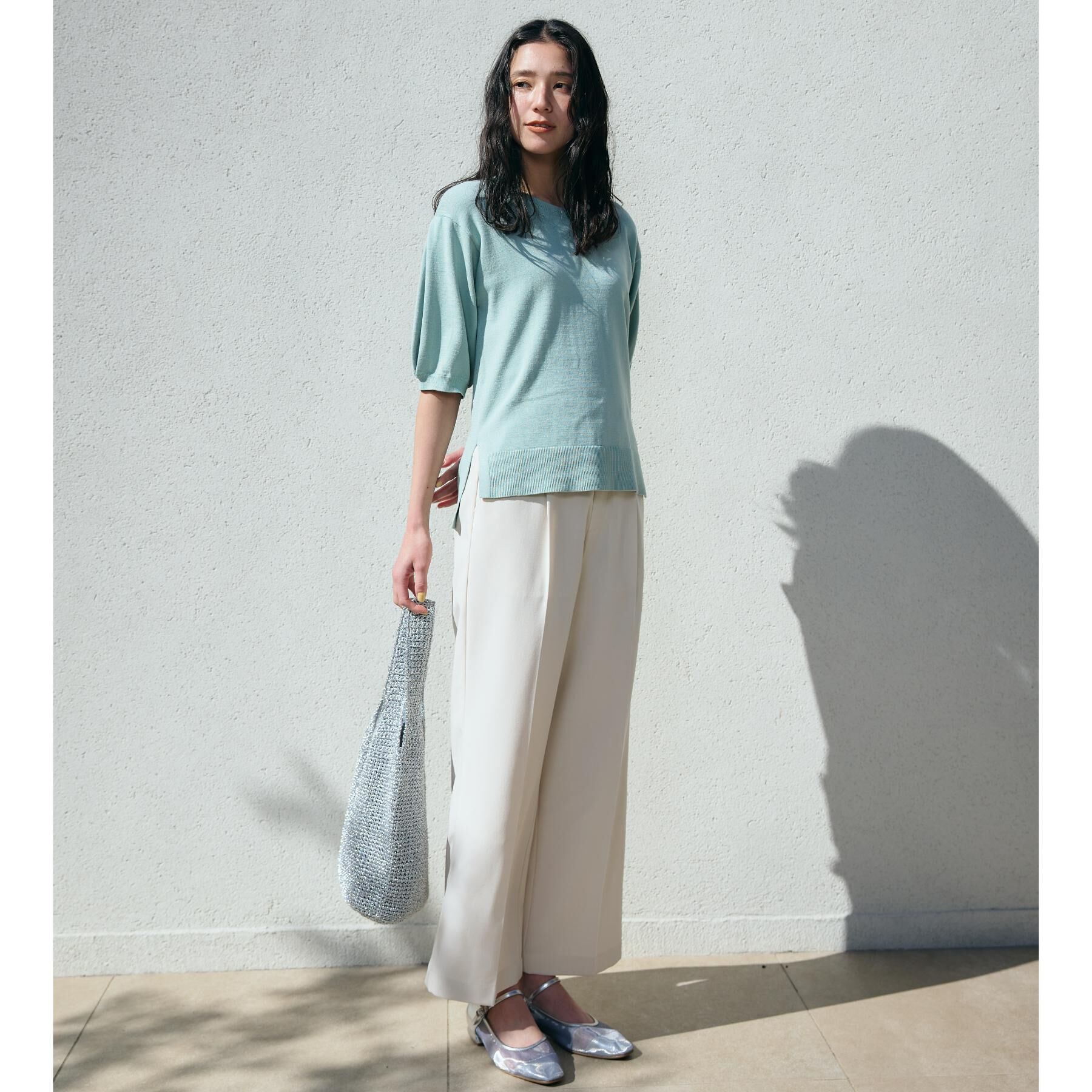 THE SHOP TK「【接触冷感/体型カバー】袖タック6分袖ニット/洗濯機OK/UVケア」|ニット・セーター|