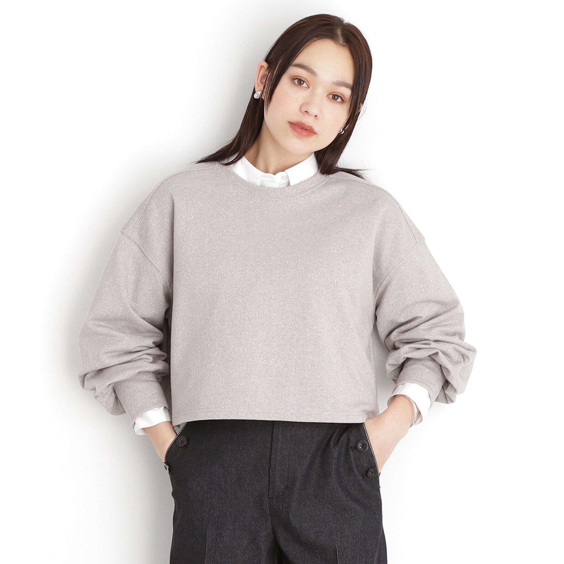 THE SHOP TK「ラメ裏毛パフスリーブ【洗える】」|Tシャツ・カットソー|ベージュ(052)