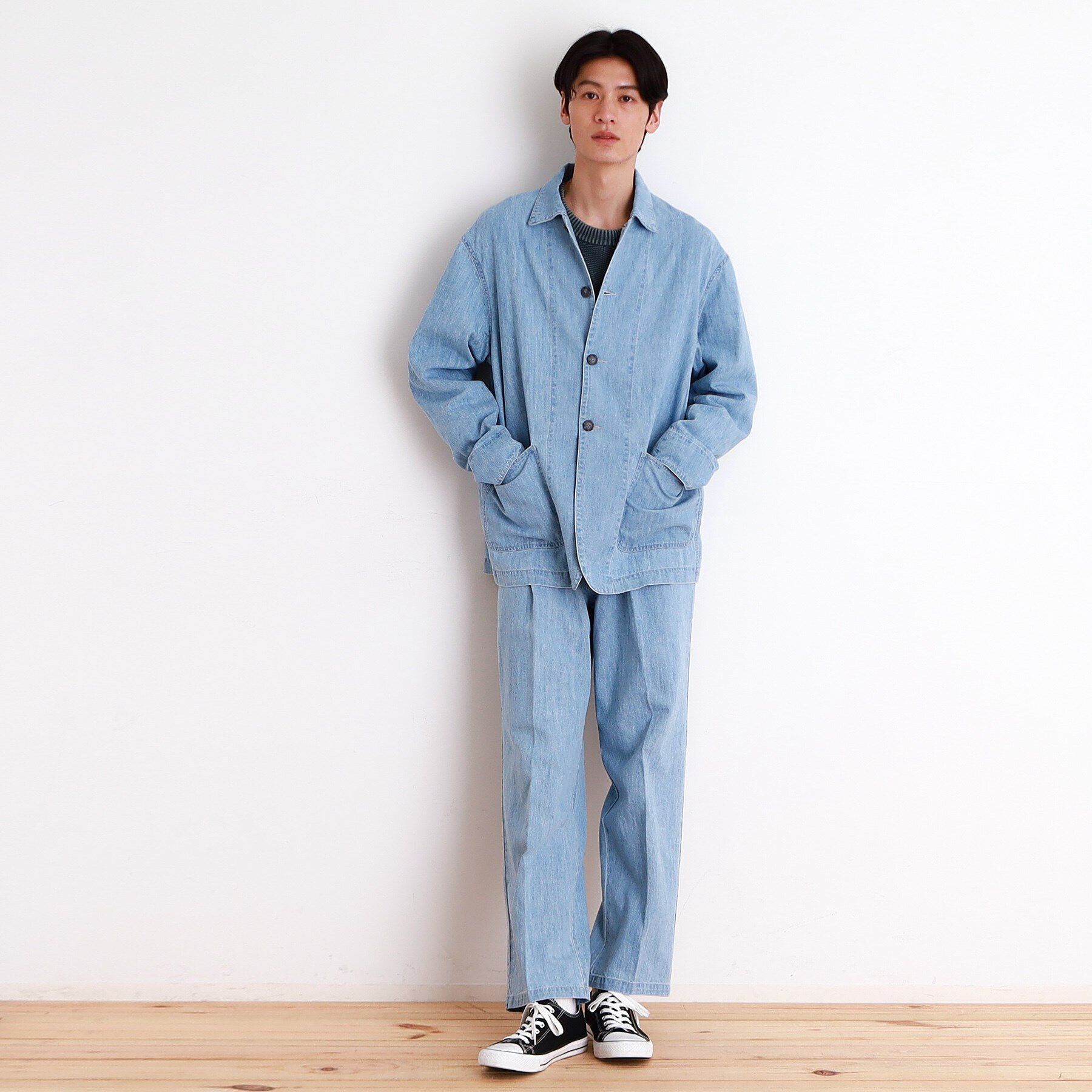 THE SHOP TK「綿麻デニムカバーオール　セットアップ可」|ブルゾン・スタジャン|