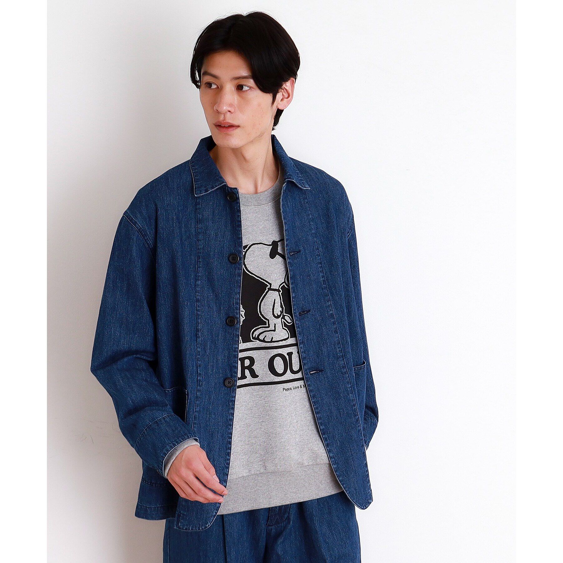 THE SHOP TK「綿麻デニムカバーオール　セットアップ可」|ブルゾン・スタジャン|