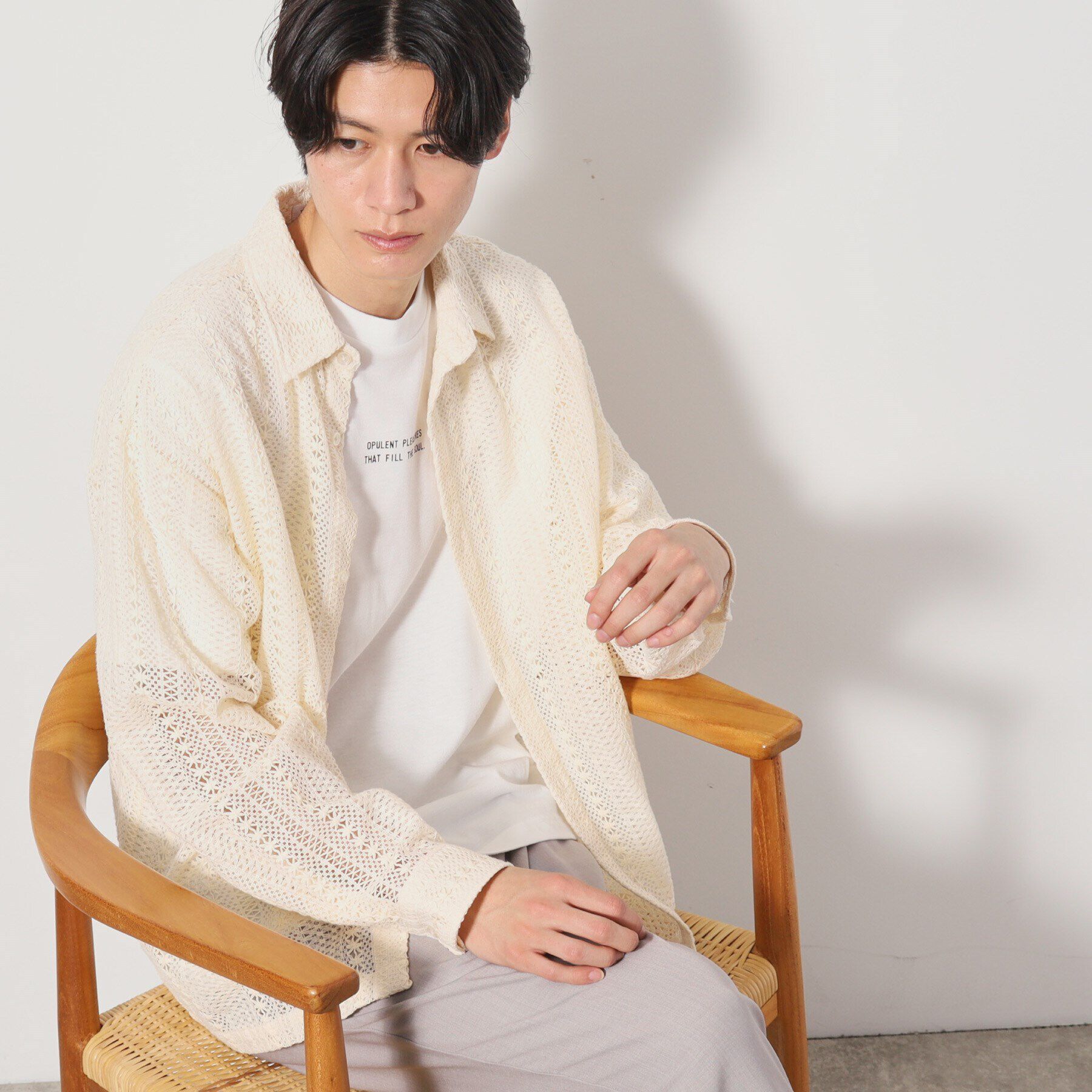 THE SHOP TK「レースシャツアンサンブル長袖シャツ・半袖Tシャツセットアイテム」|シャツ・ブラウス|アイボリー(004)