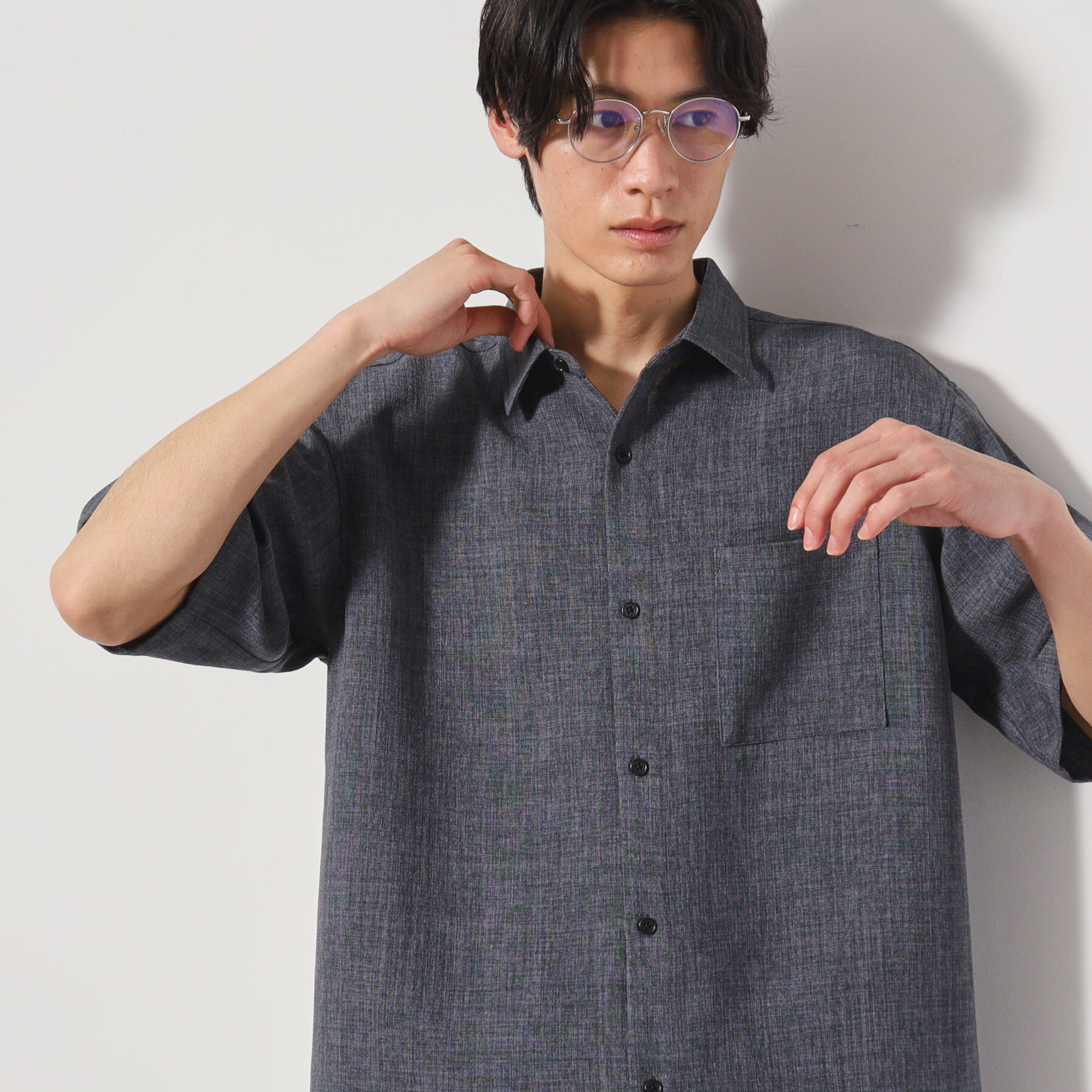 THE SHOP TK「リネンライク半袖シャツ セットアップ可」|シャツ・ブラウス|ブルー(093)