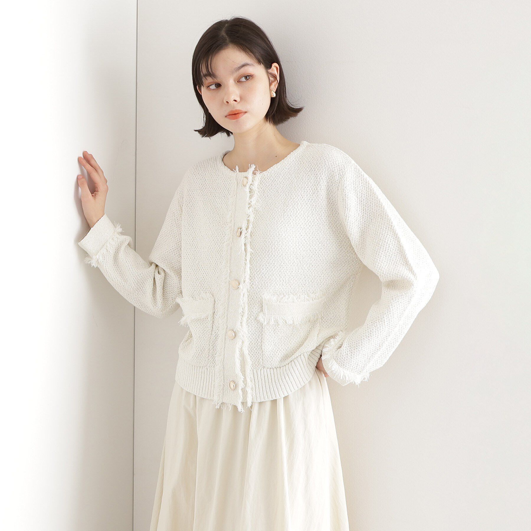 THE SHOP TK「【通勤/新生活】ノーカラーカーディガン/洗える」|カーディガン|オフホワイト(003