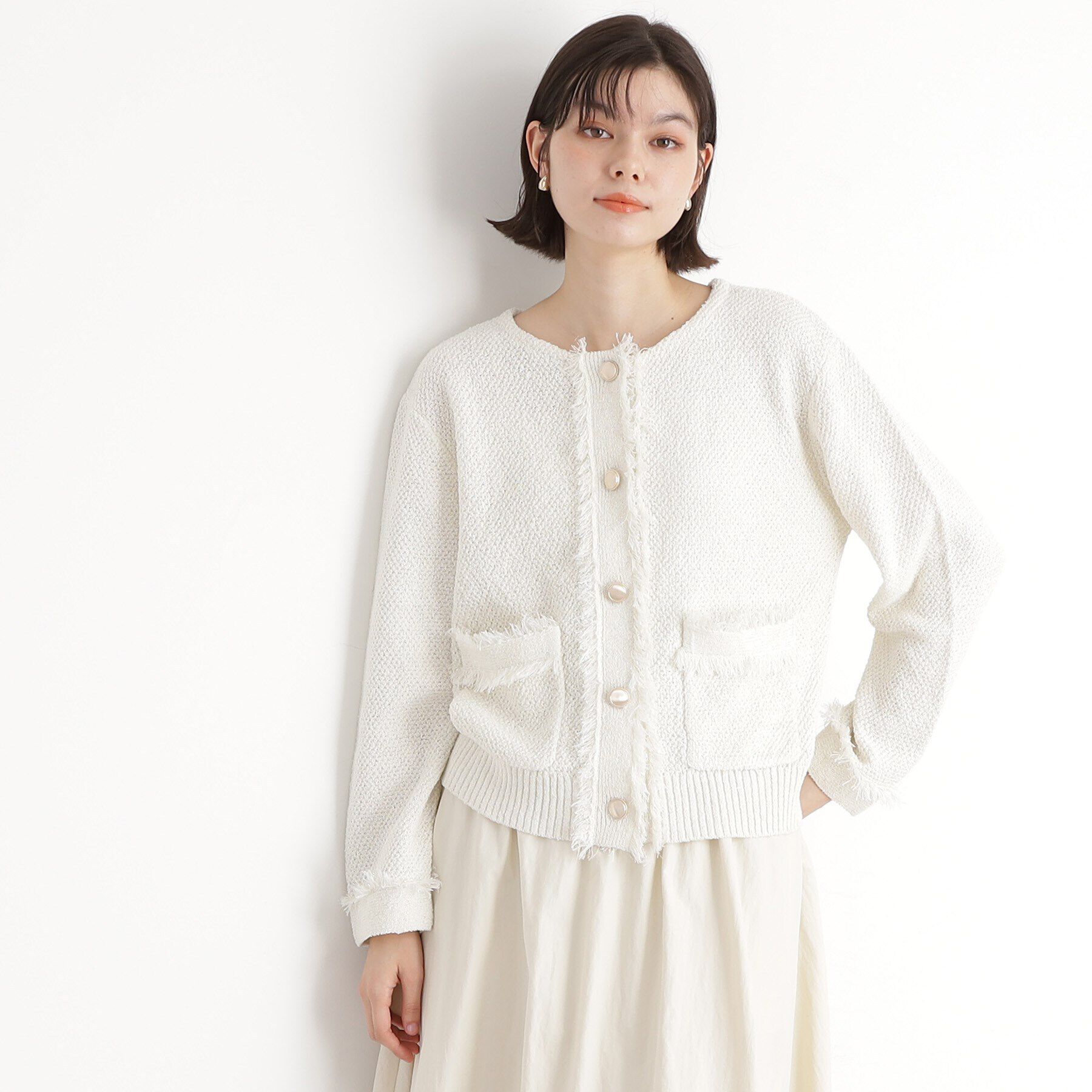 THE SHOP TK「【通勤/新生活】ノーカラーカーディガン/洗える」|カーディガン|