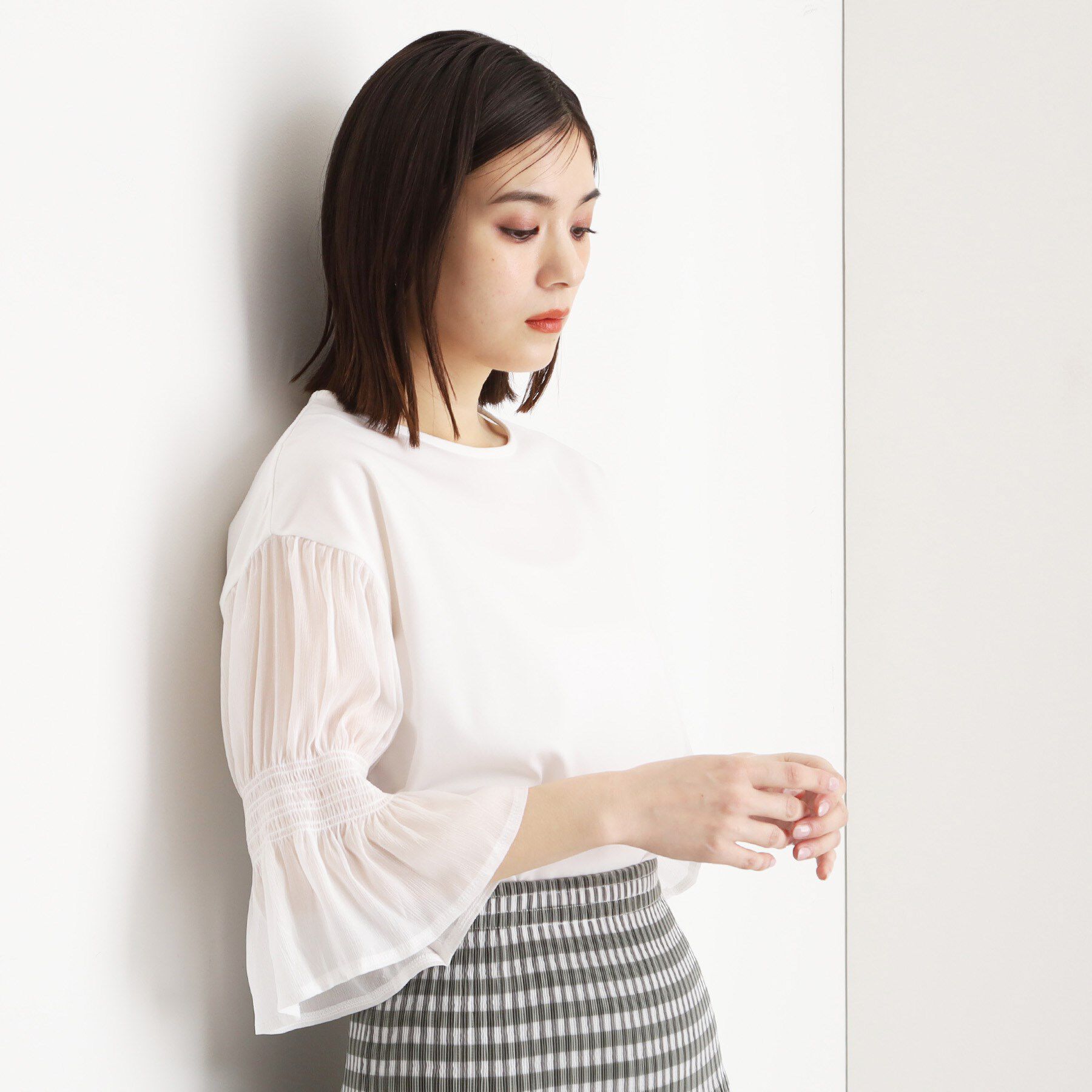 THE SHOP TK「袖シャーリングシアープルオーバー【洗濯機OK】」|Tシャツ・カットソー|