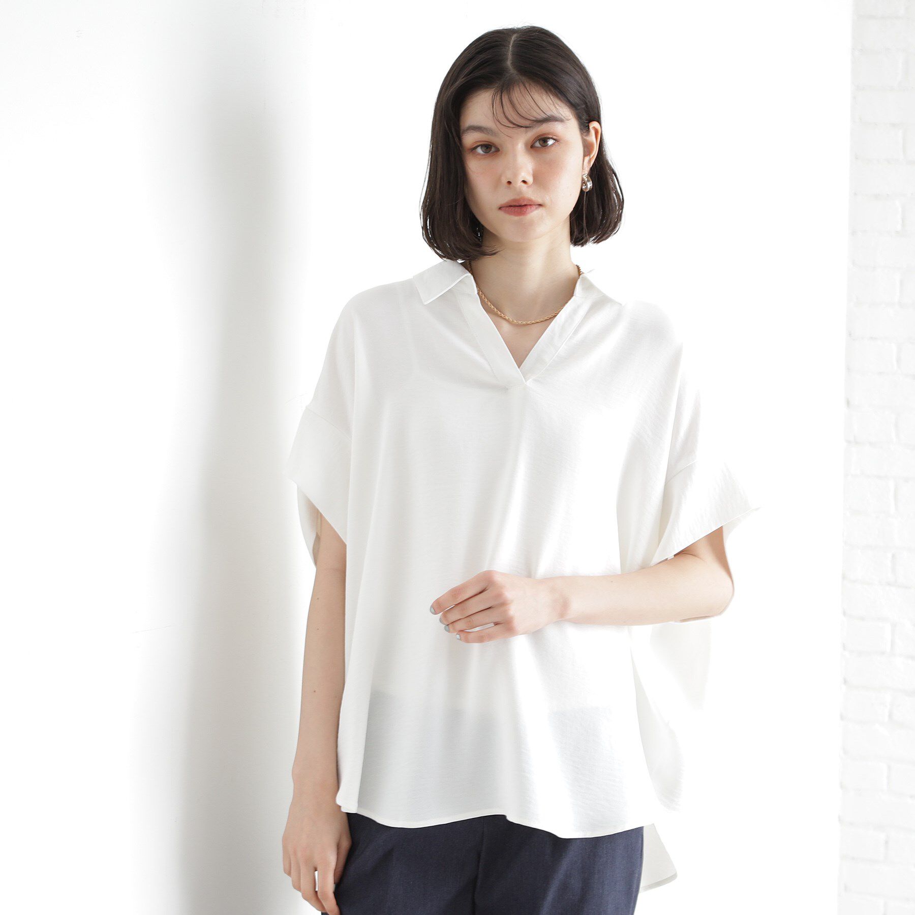 THE SHOP TK「スキッパーシャツ【防シワ/接触冷感/洗濯機OK/セットアップ可】」|シャツ・ブラウス|オフホワイト(003